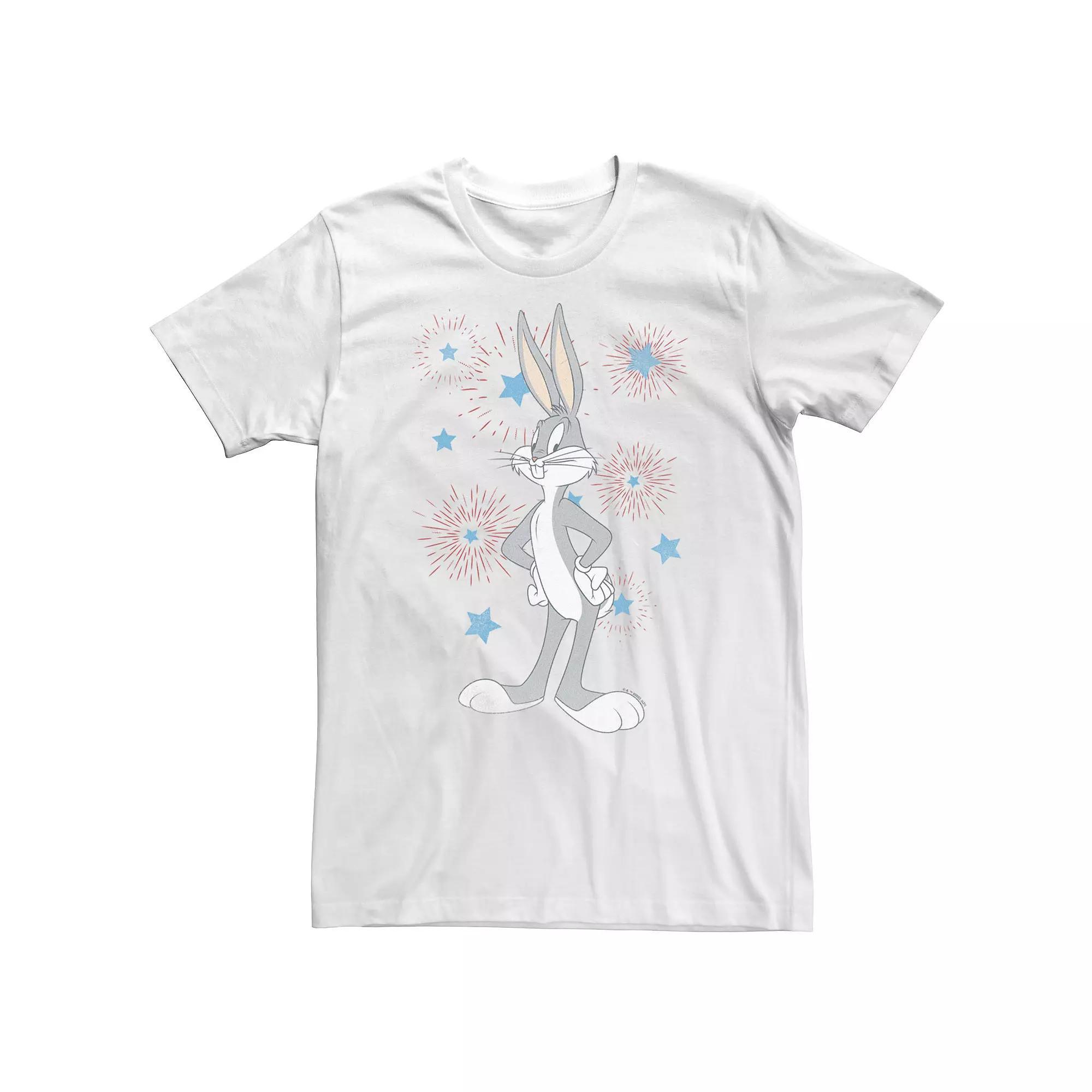 Big & Tall Looney Tunes Bugs Bunny Americana Fourth Of July Fireworks Tee, Men's, Size: 5XL, White Product Image