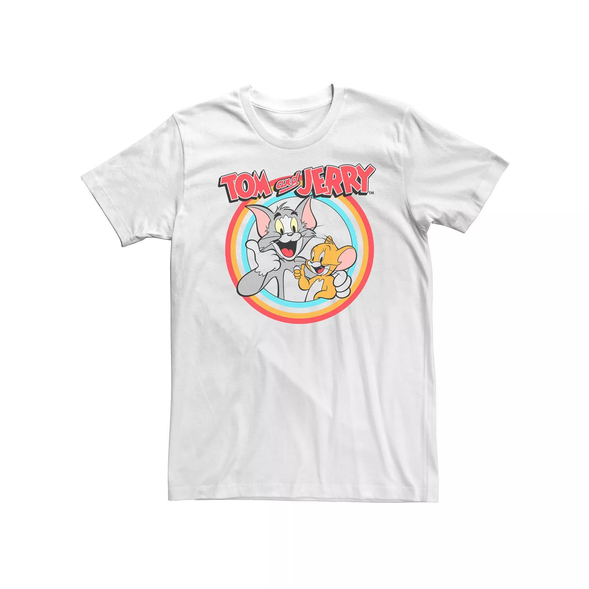 Big & Tall Tom And Jerry Cartoon Thumbs Up Circles Tee, Men's, Size: XXL Tall, White Product Image
