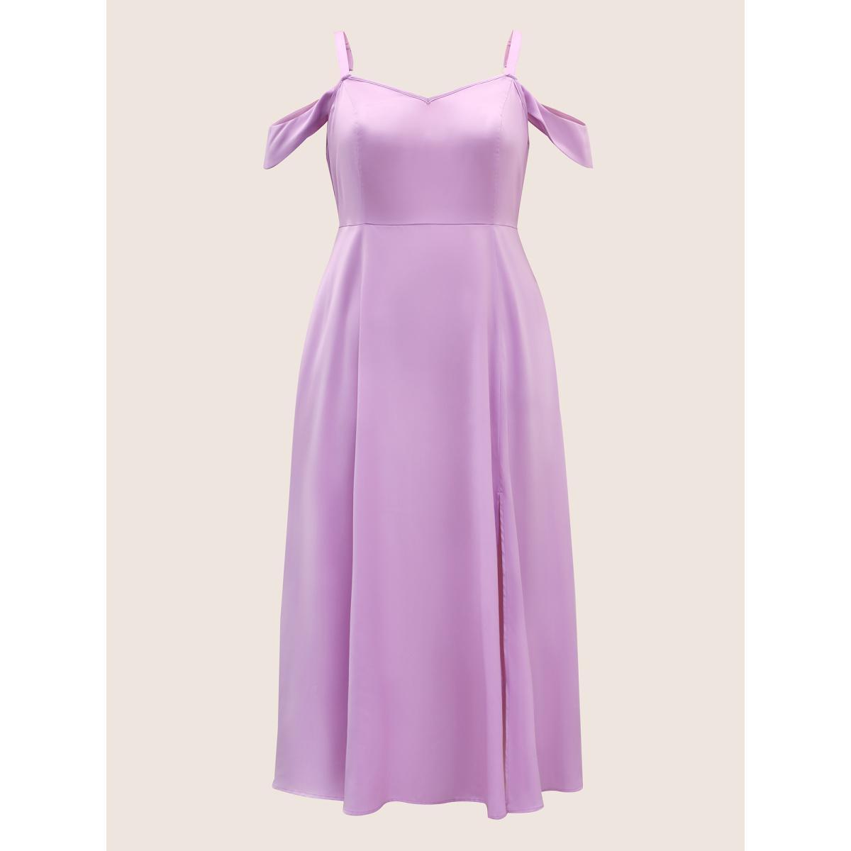 Plus Size Plain Cold Shoulder Split Front Pocket Dress Lilac Women Elegant V-neck Sleeveless Curvy BloomChic 22-24/3X Product Image