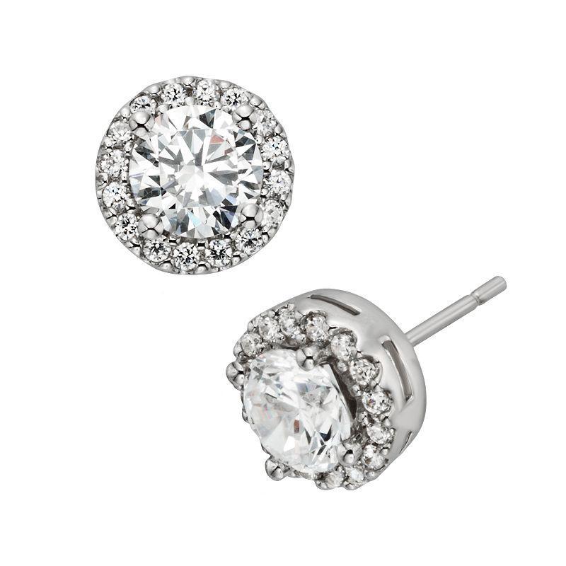 Diamonore Sterling Silver 2-ct. T.W. Simulated Diamond Halo Stud Earrings, Women's, White Product Image