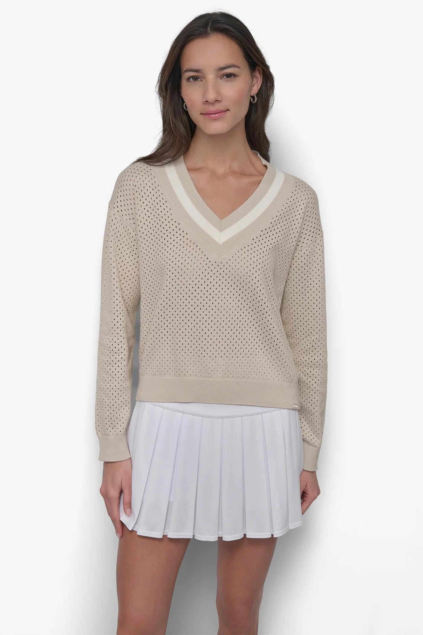 STRIPED SPORT MESH POINTELLE SWEATER Product Image