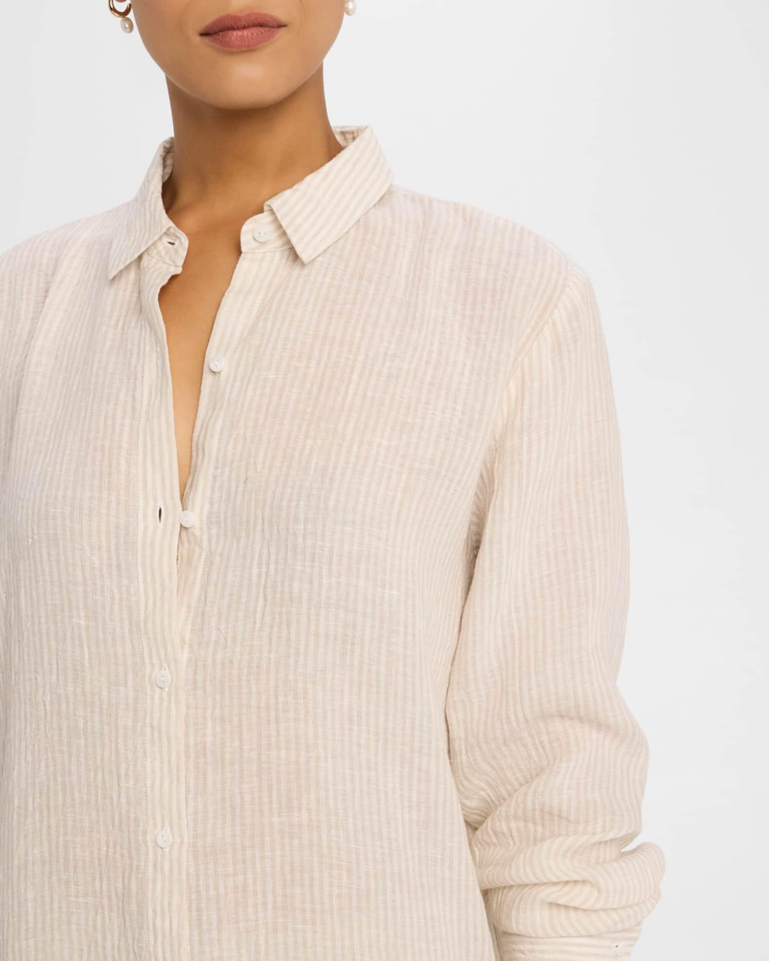 Puckered Striped Organic Linen Shirt Product Image