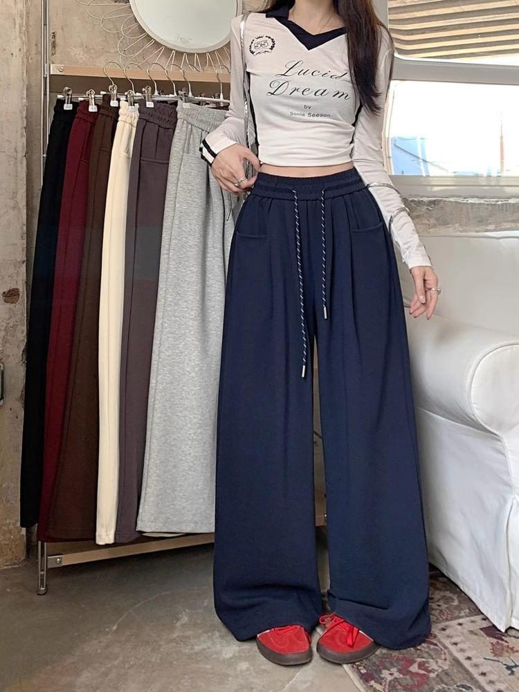 High Waist Plain Wide Leg Sweatpants Product Image