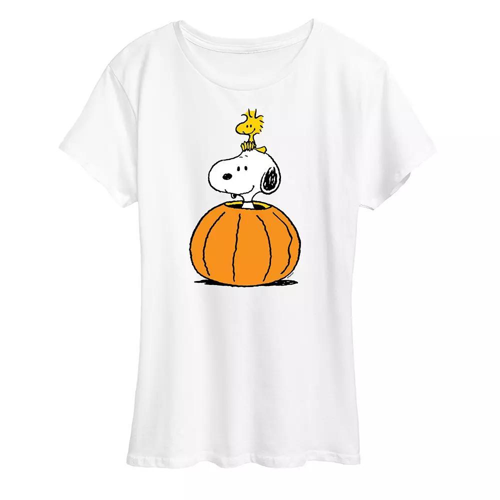 Women's Peanuts Snoopy & Woodstock Pumpkin Graphic Tee, Size: Small, Grey Gray Product Image
