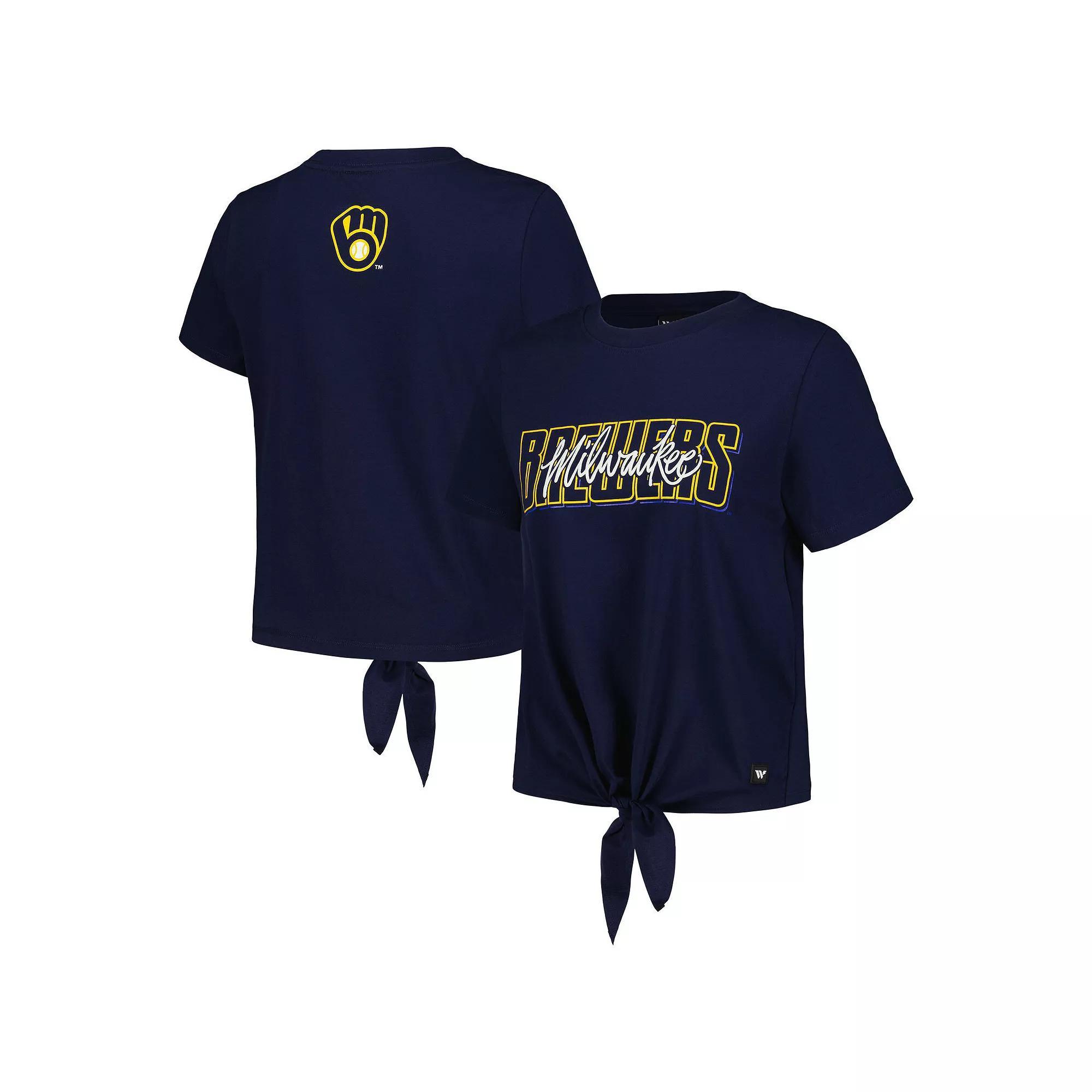 Women's The Wild Collective Navy Milwaukee Brewers Twist Front T-Shirt, Size: XS, Blue Product Image