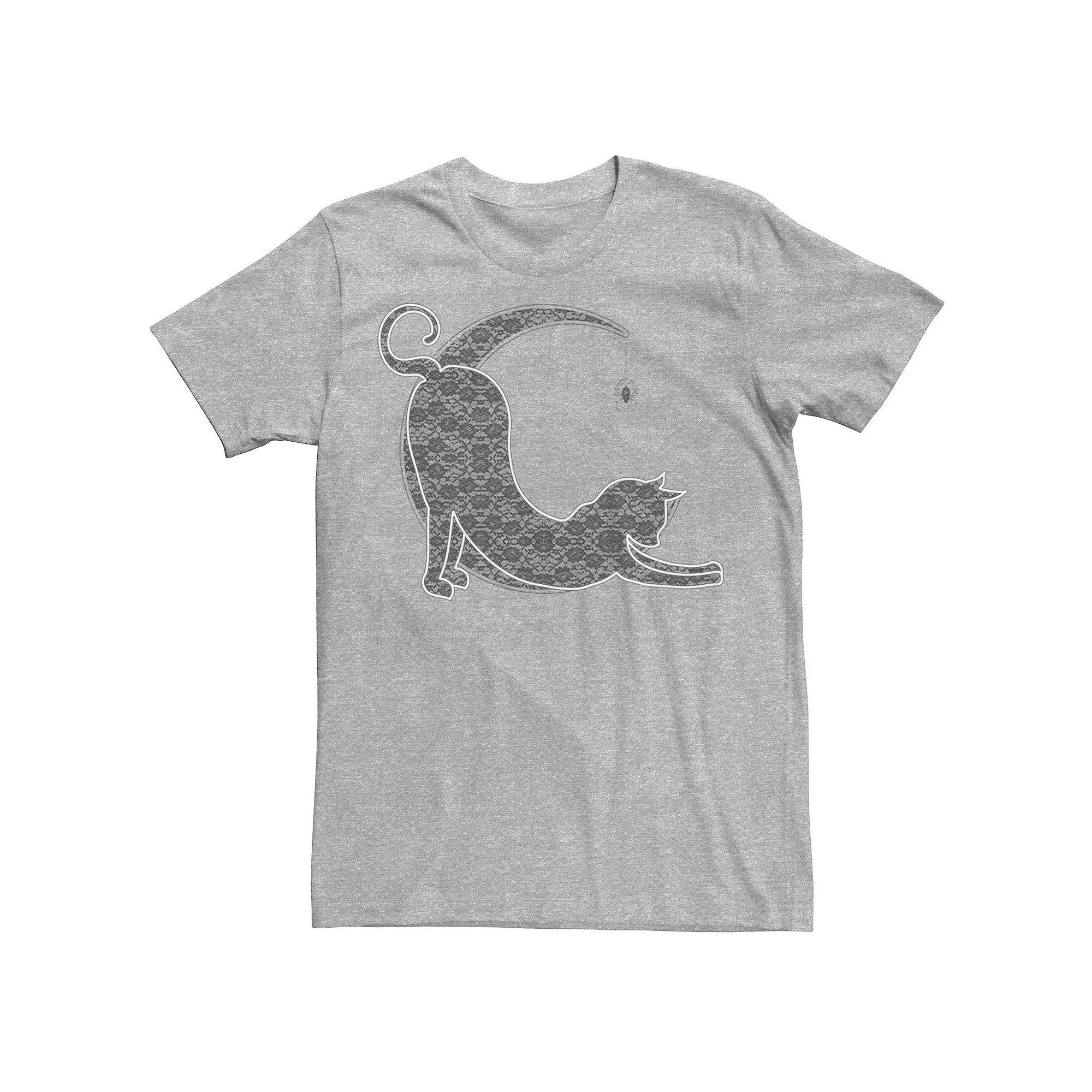 Men's Halloween Lacey Black Cat Crescent Moon Tee, Size: XXL, Athletic Grey Product Image