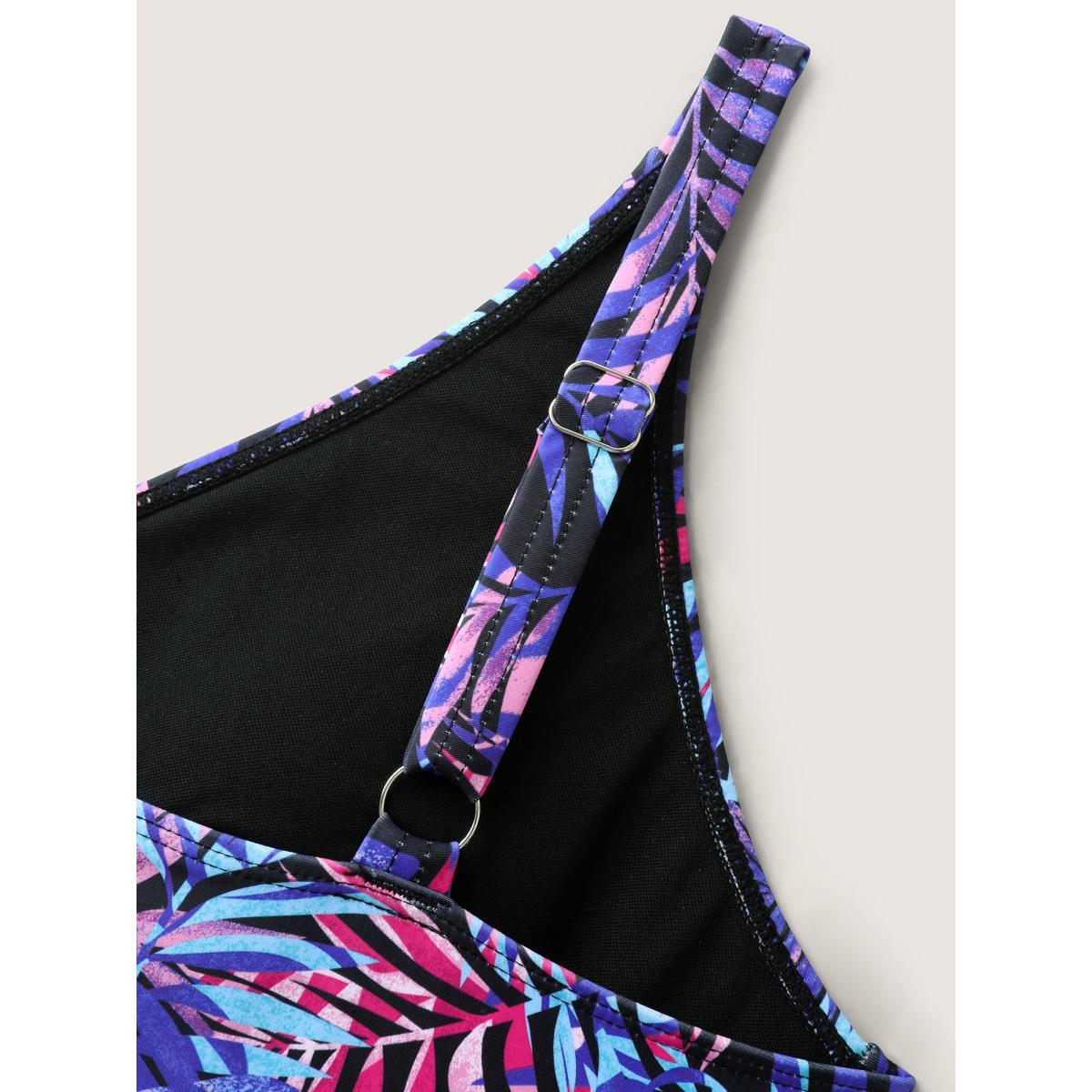 Plus Size Tropical Print Twist Swim Top Women's Swimwear Multicolor Beach Twist High stretch Skinny V-neck Curve Swim Tops BloomChic 26/4X Product Image