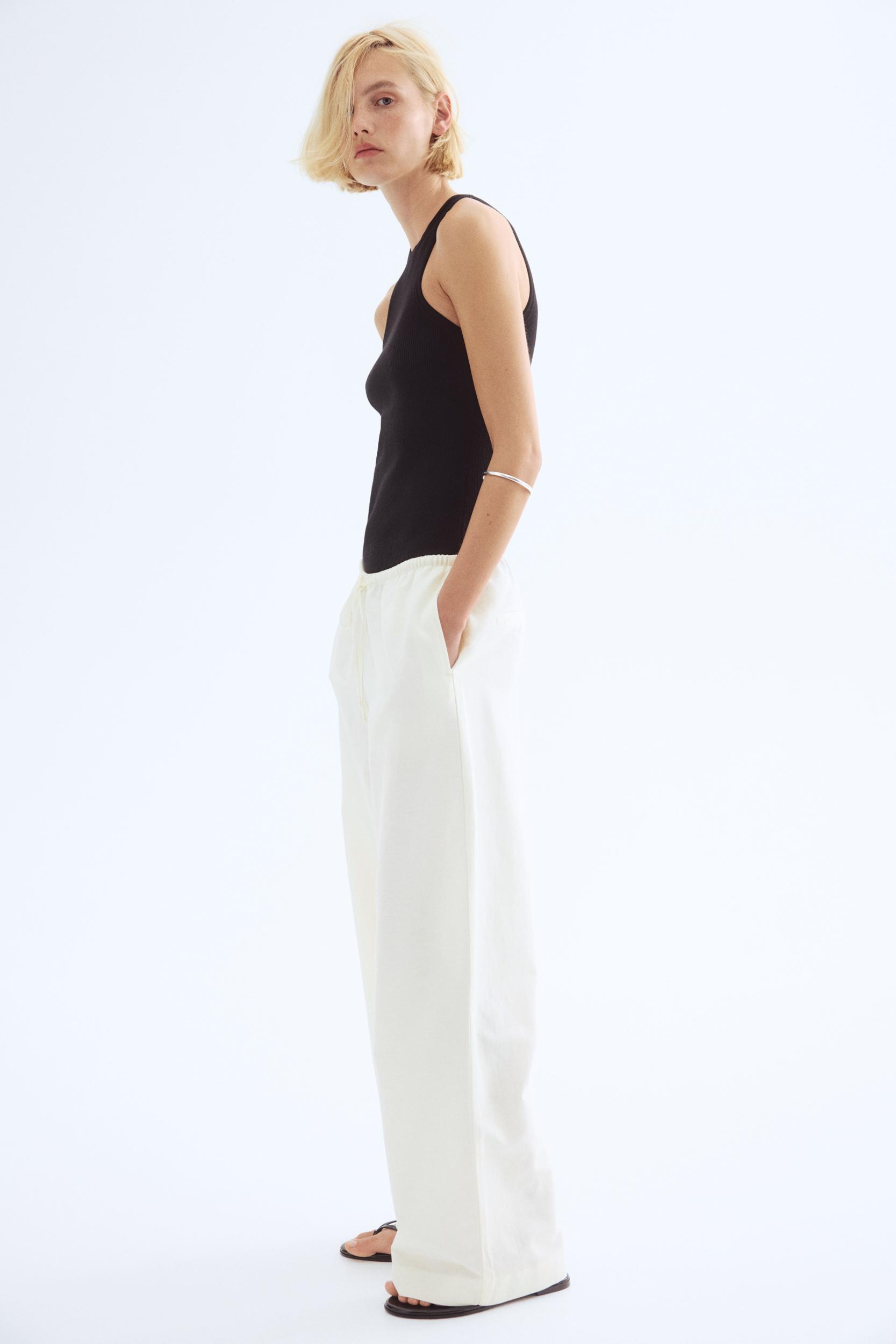 Straight linen-blend trousers Product Image