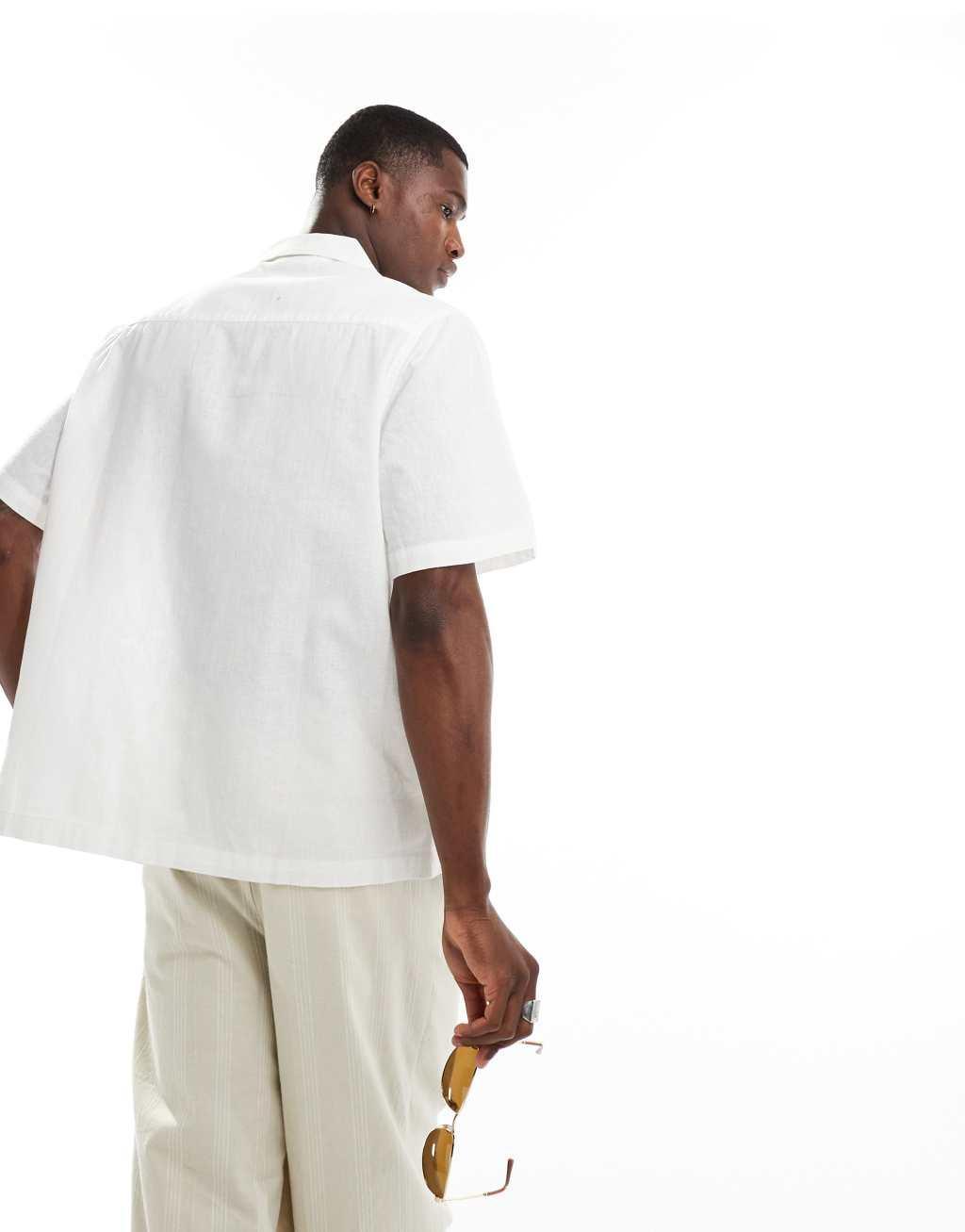ASOS DESIGN short sleeve relaxed revere shirt with floral embroidery in white  Product Image
