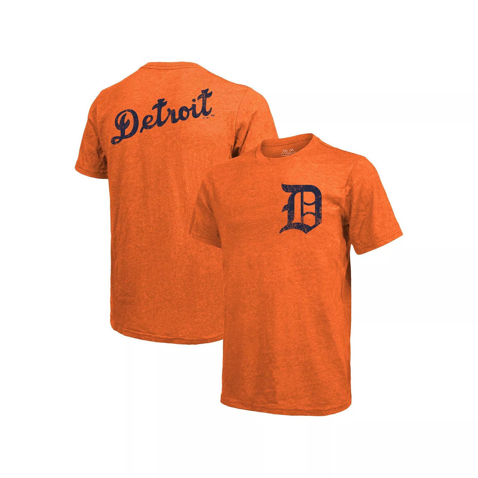 Men's Majestic Threads Orange Detroit Tigers Throwback Logo Tri-Blend T-Shirt, Size: Small Product Image