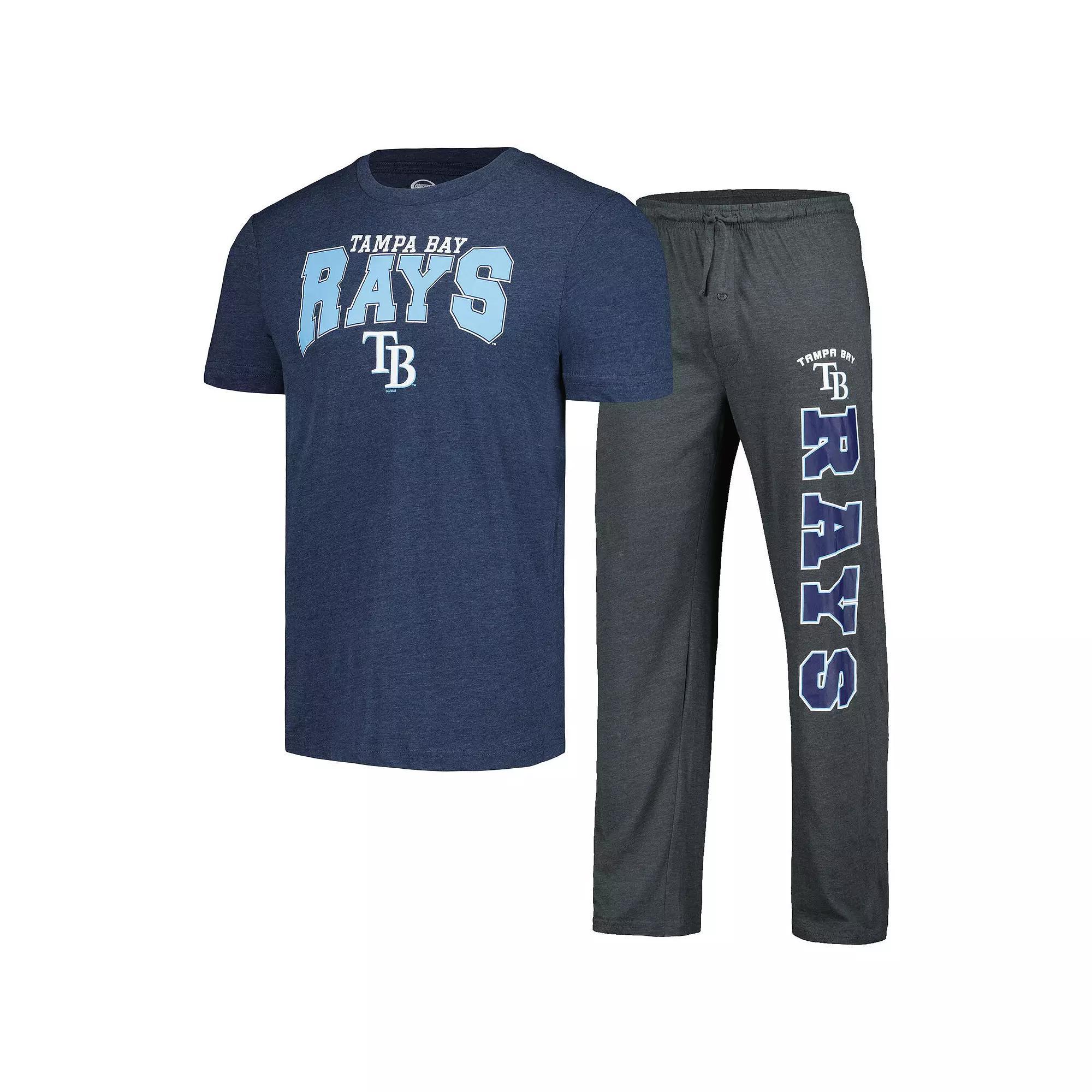 Men's Concepts Sport Charcoal/Navy Tampa Bay Rays Meter T-Shirt & Pants Sleep Set, Size: XL Product Image