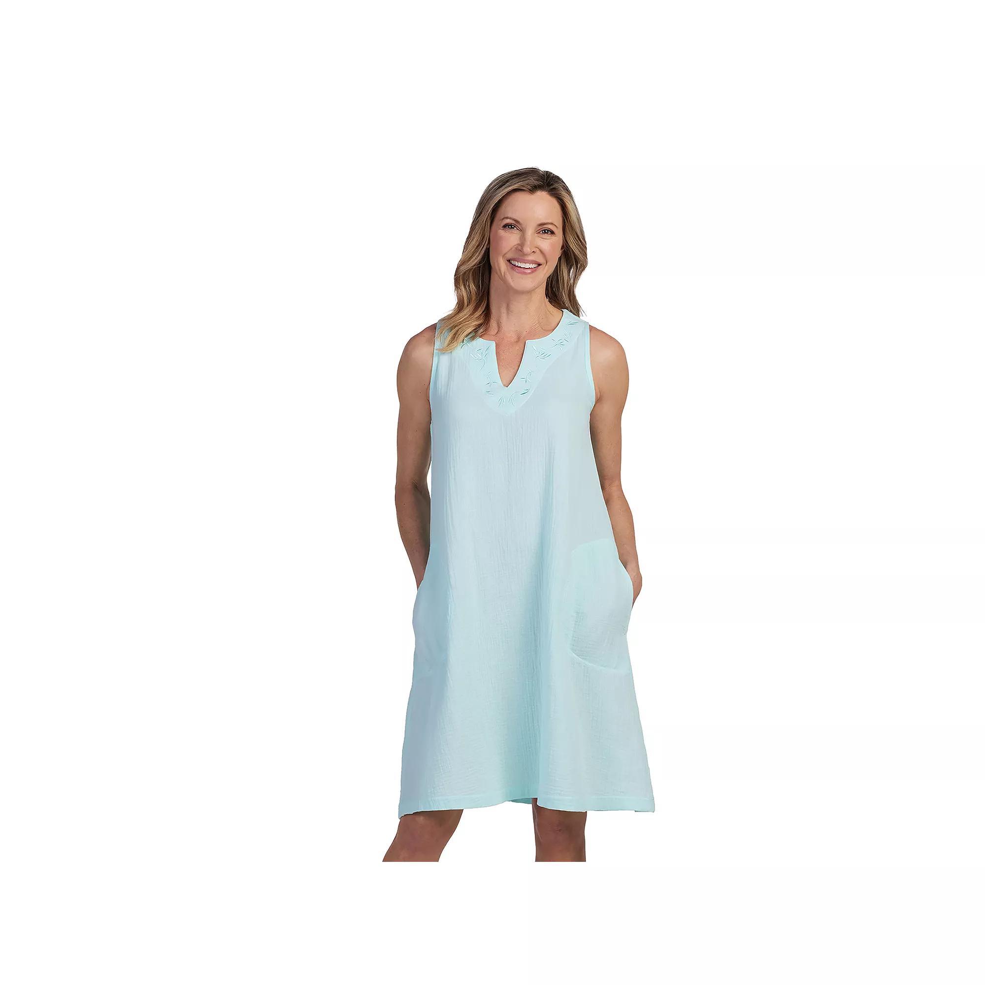 Women's Miss Elaine Essentials Crinkle Gauze Sleeveless Notch Neck Short Nightgown, Size: Large, Pink Product Image