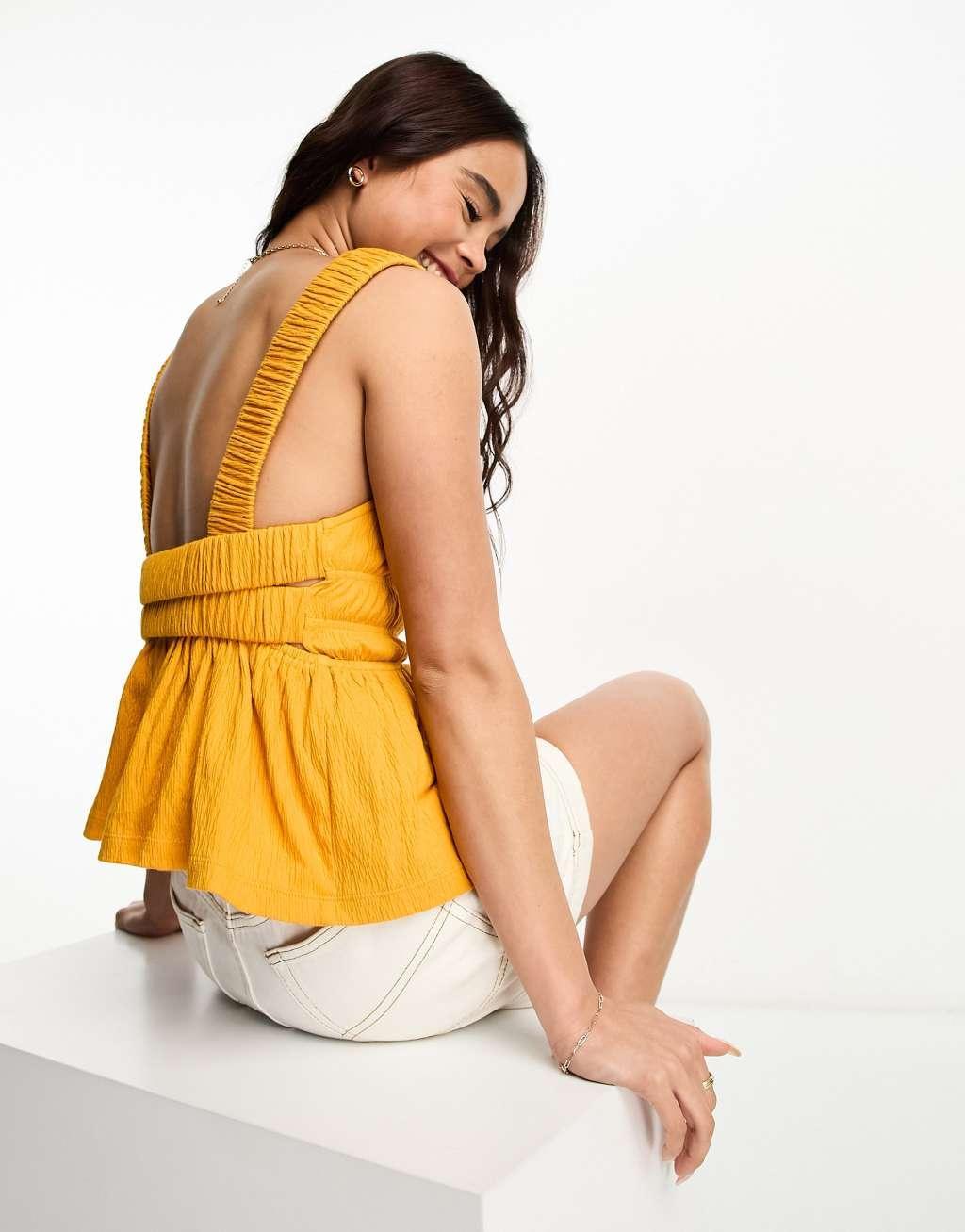 ASOS DESIGN elastic back sleeveless milkmaid top Product Image