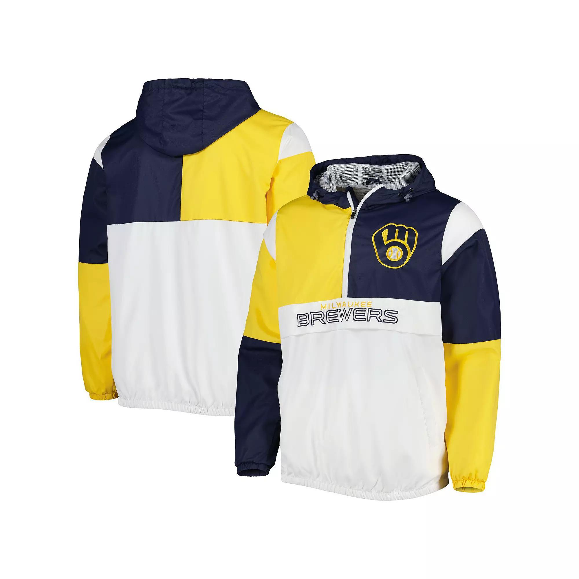 Mens G-III Sports by Carl Banks /Gold Milwaukee Brewers Fair Catch Half-Zip Hoodie Blue Product Image