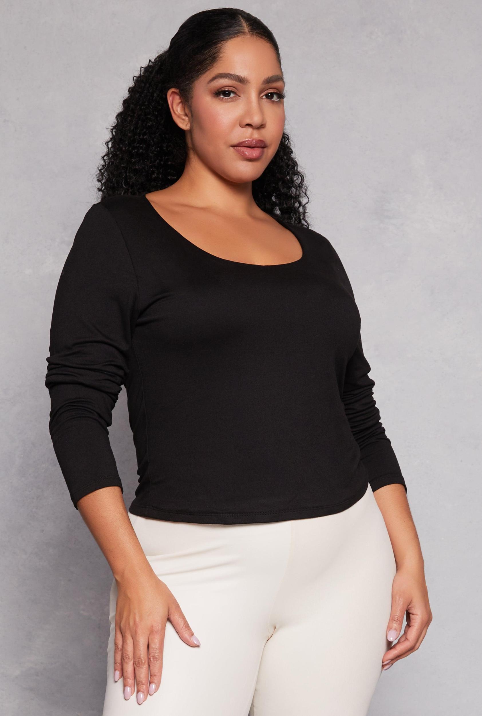 Womens Plus Size Double Layered Scoop Neck Top Product Image