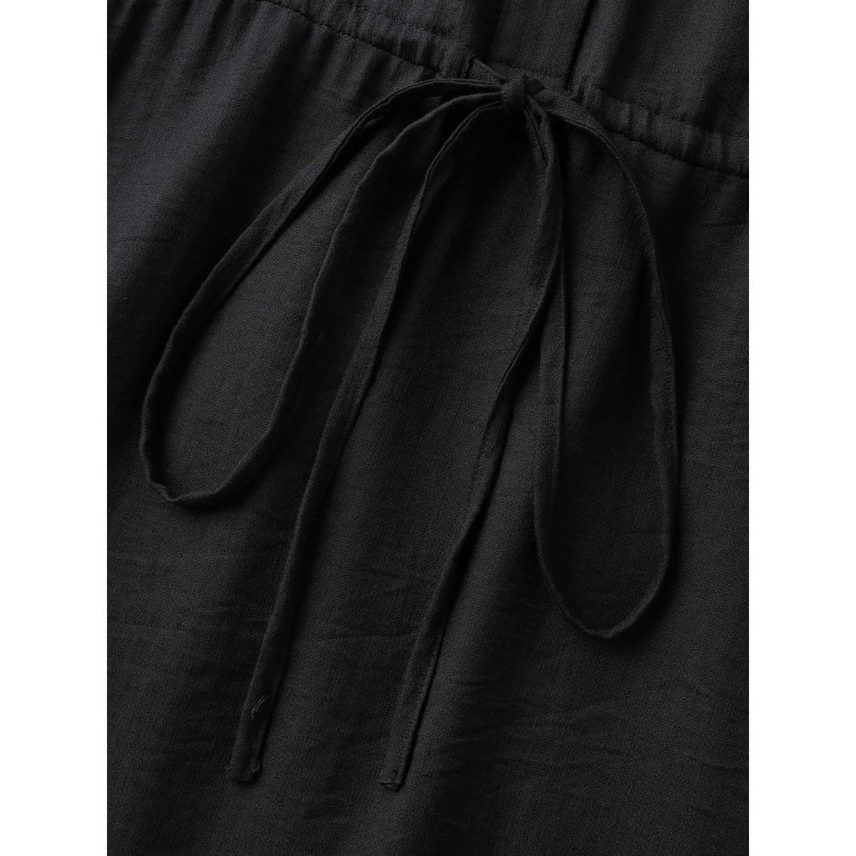 Plus Size Button Placket Waist-Tie Midi Dress Black Women Notched collar Short sleeve Curvy BloomChic 12/L Product Image