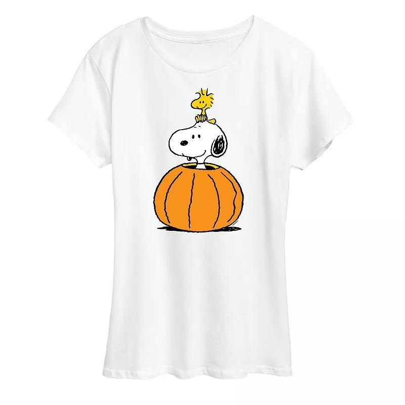 Women's Peanuts Snoopy & Woodstock Pumpkin Graphic Tee, Size: Small, Grey Gray Product Image