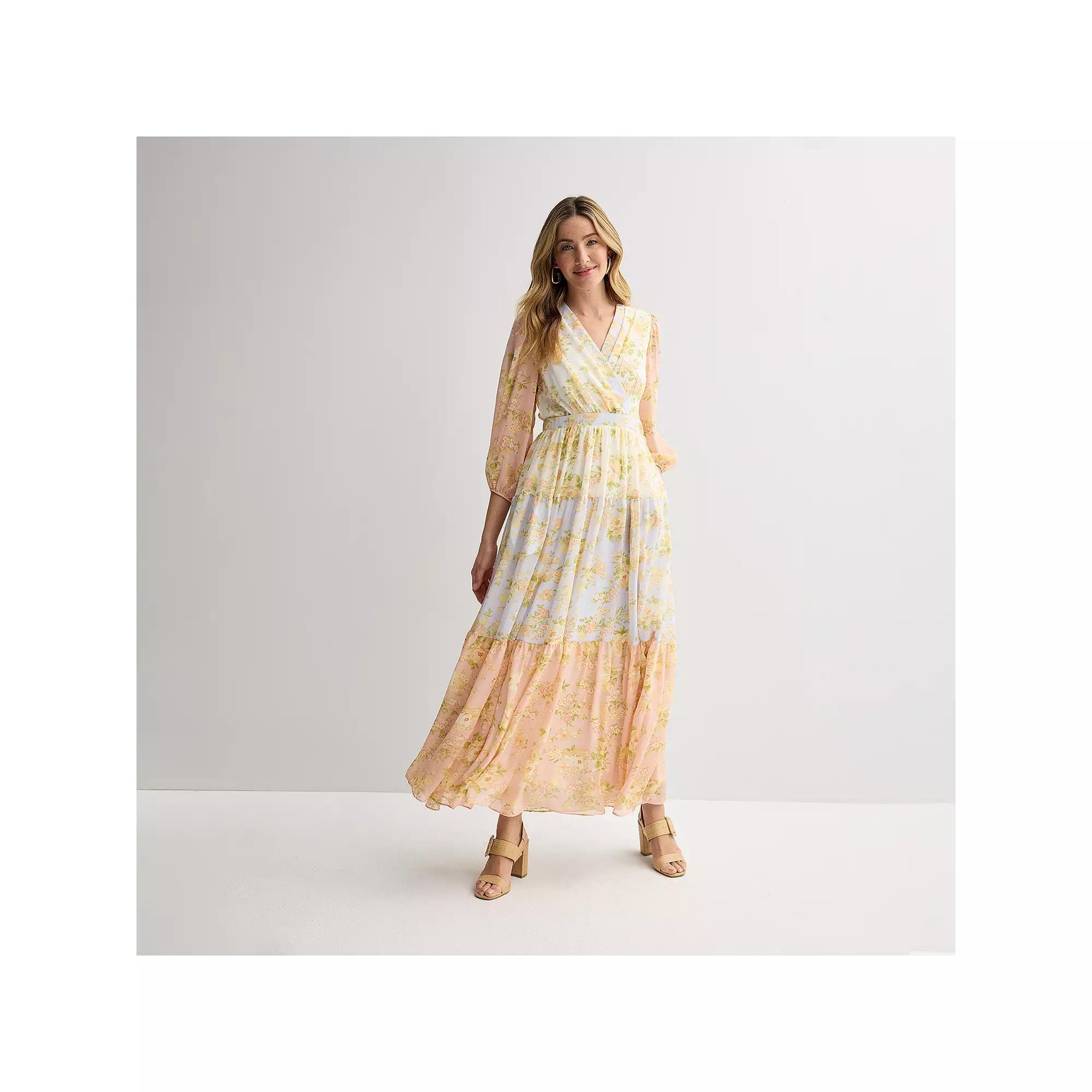 Women's Taylor Foldover Patchwork V-Neck Tiered Dress, Size: 10 Product Image