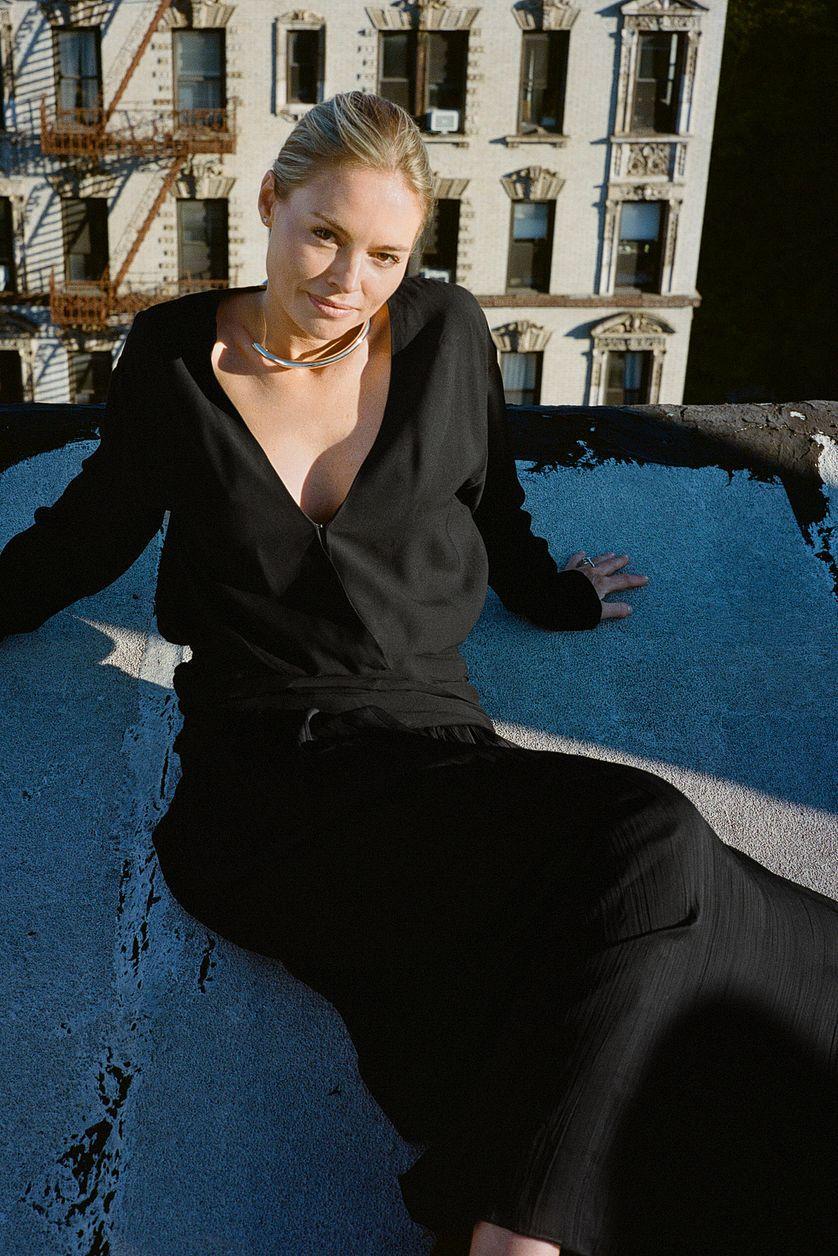 V-neck Combined Fabric Dress Product Image