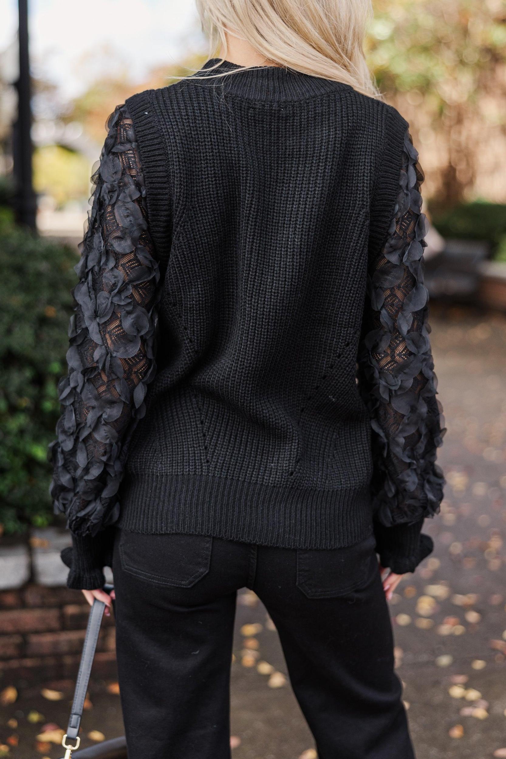 Tell The Truth Black Tulle Sleeve Sweater Female Product Image