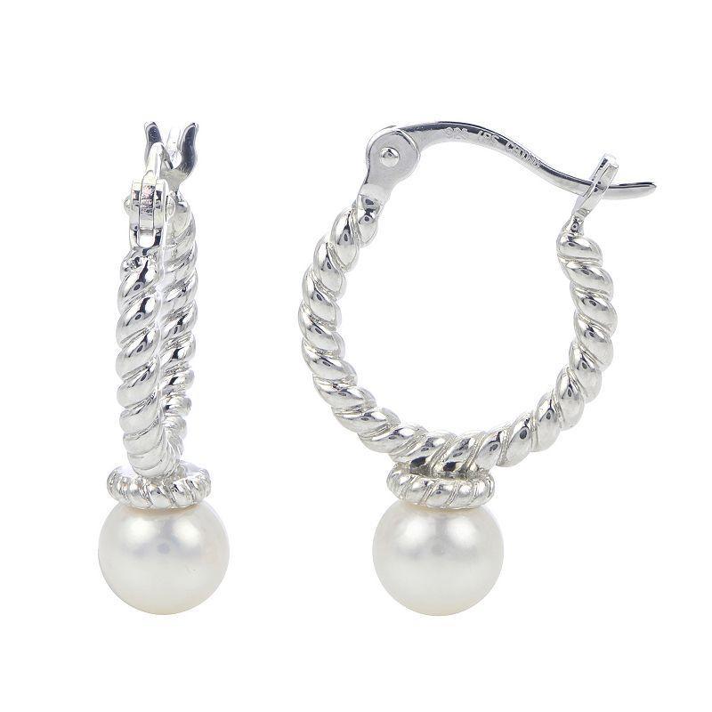 PearLustre by Imperial Sterling Silver Freshwater Cultured Pearl Twisted Wire Hoop Earrings, Womens Product Image