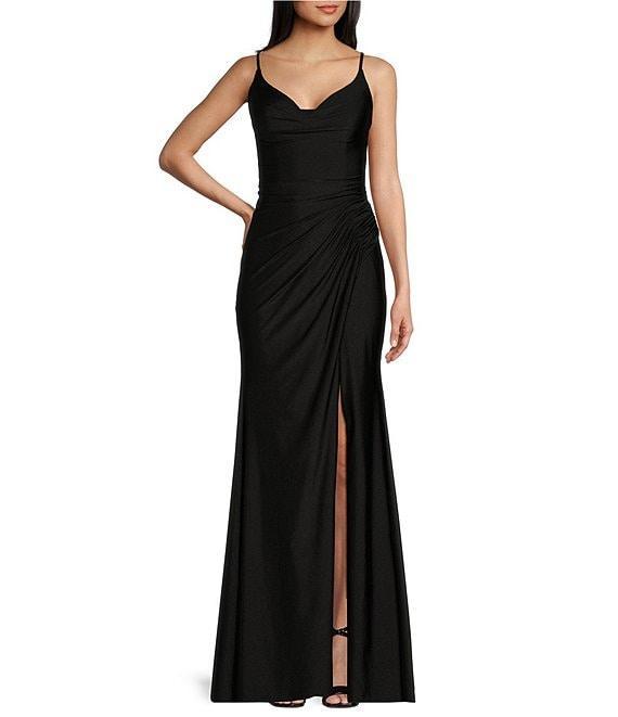 GB Social Jersey Ruched Lace-Up Back Long Dress Product Image