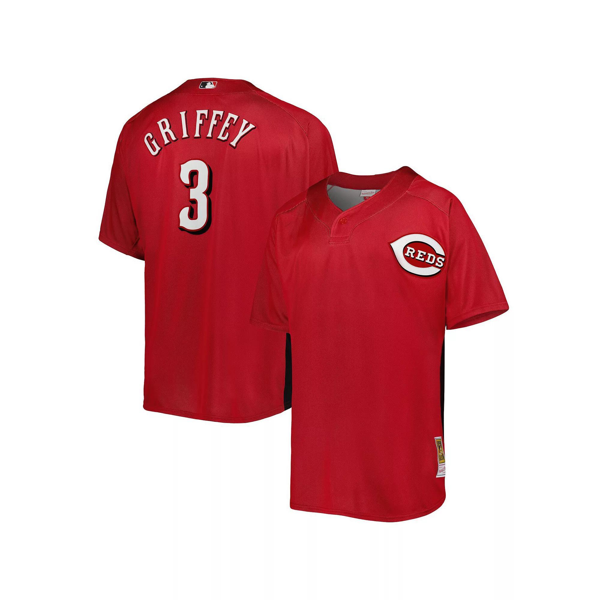Men's Mitchell & Ness Ken Griffey Jr. Red Cincinnati Reds Cooperstown Collection Mesh Batting Practice Button-Up Jersey, Size: XL, Red Red Product Image