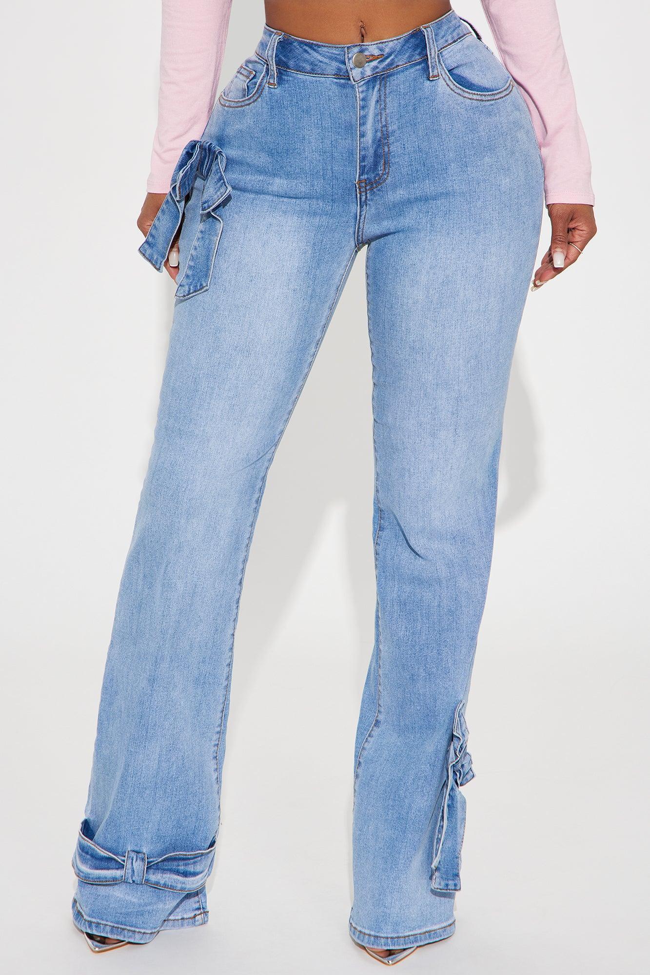 Brielle Bow Straight Leg Jeans - Light Wash Product Image