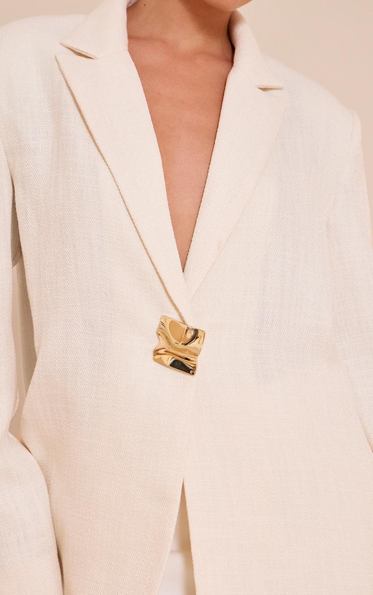  Cream Button Detail Linen Look Boxy Blazer Product Image