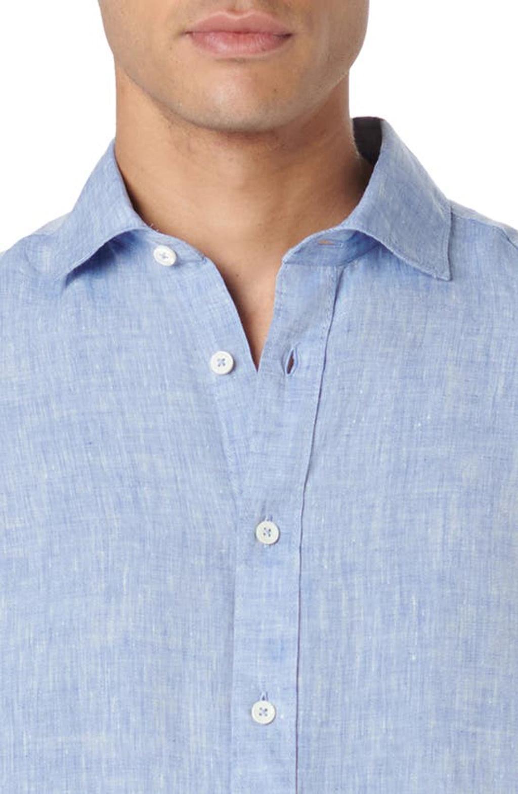 BUGATCHI Axel Linen Button-up Shirt In Classic Blue Product Image