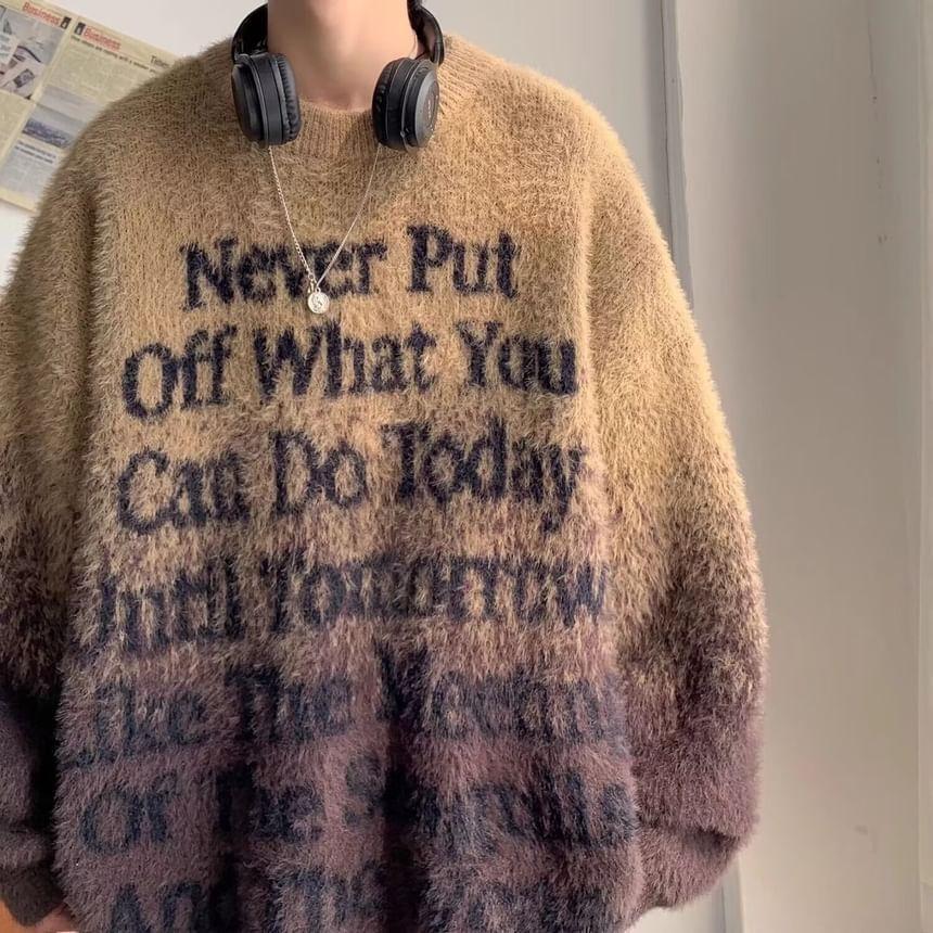 Crew Neck Lettering Oversized Sweater Product Image
