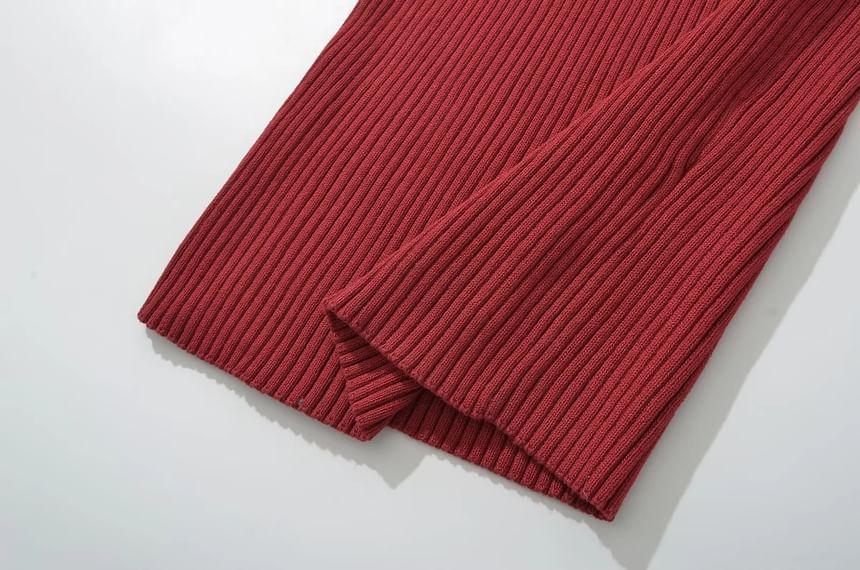 Long-Sleeve V-Neck Wrapped Plain Knit Maxi Sheath Dress Product Image