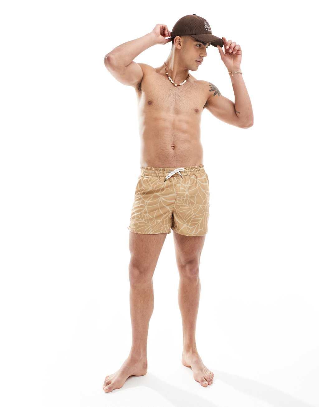Aray halle abstract print swim shorts in brown Product Image