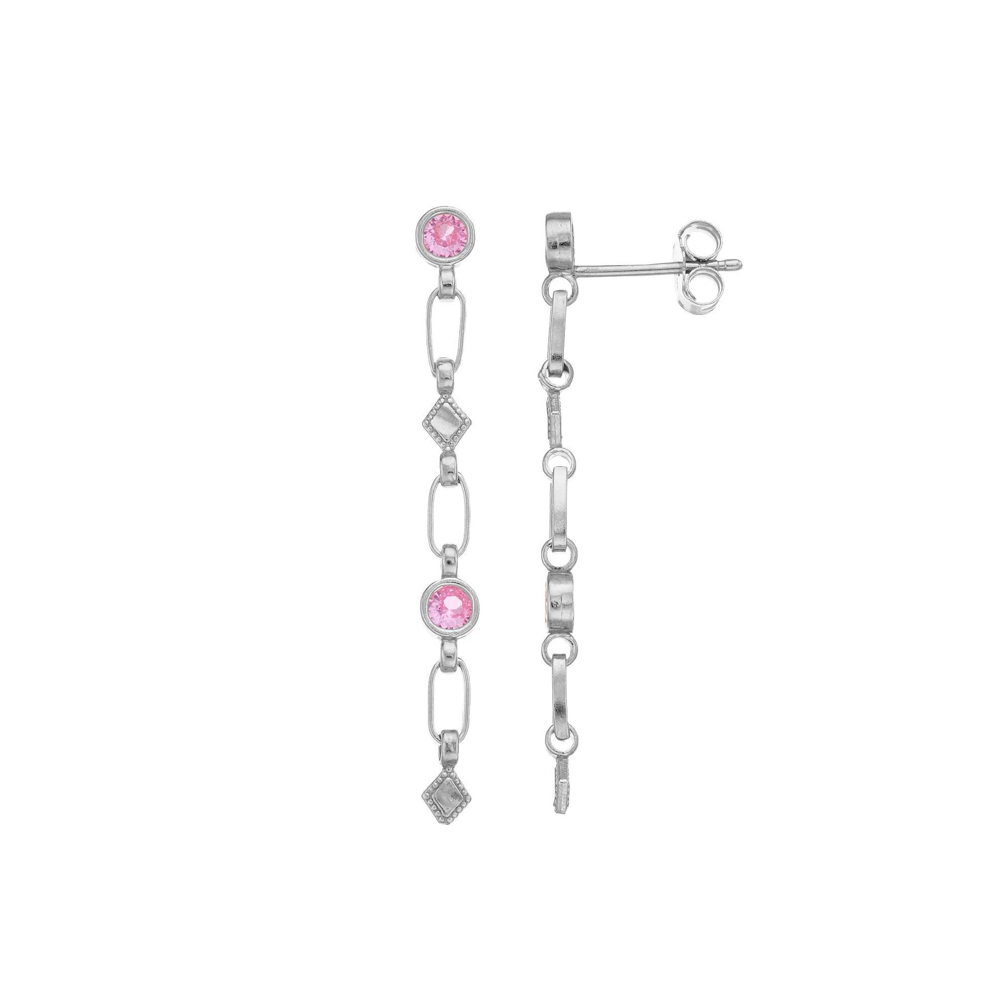 Kristen Kesho Sterling Silver Lab-Created Pink Sapphire Rhombus Link Drop Earrings, Women's Product Image