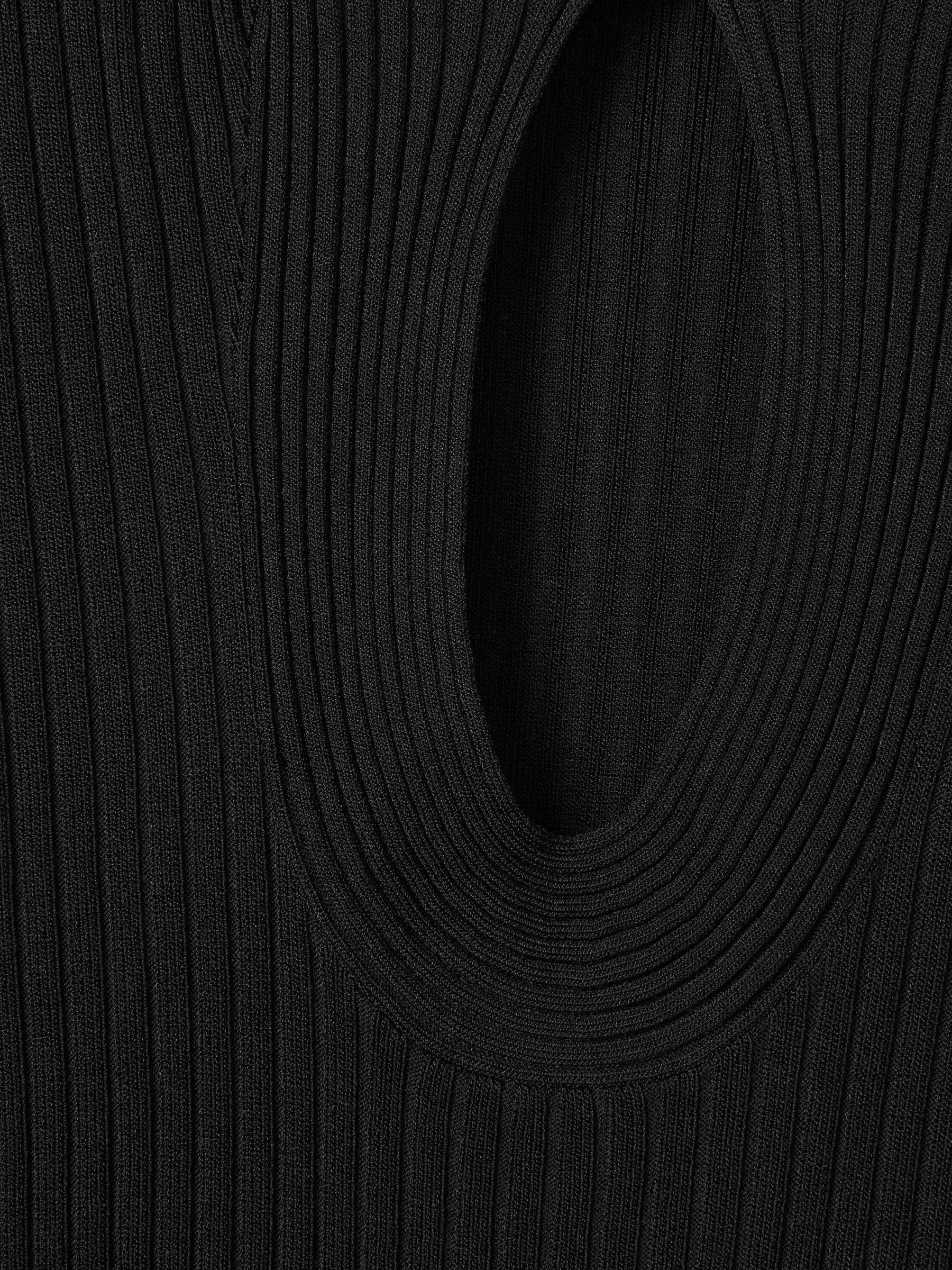 Florere Ribbed Blouson Sleeve Midi Dress in Black Product Image