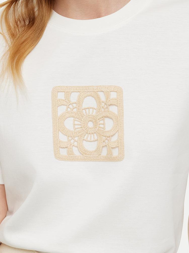 100% Cotton Embroidered Women T-Shirt Product Image