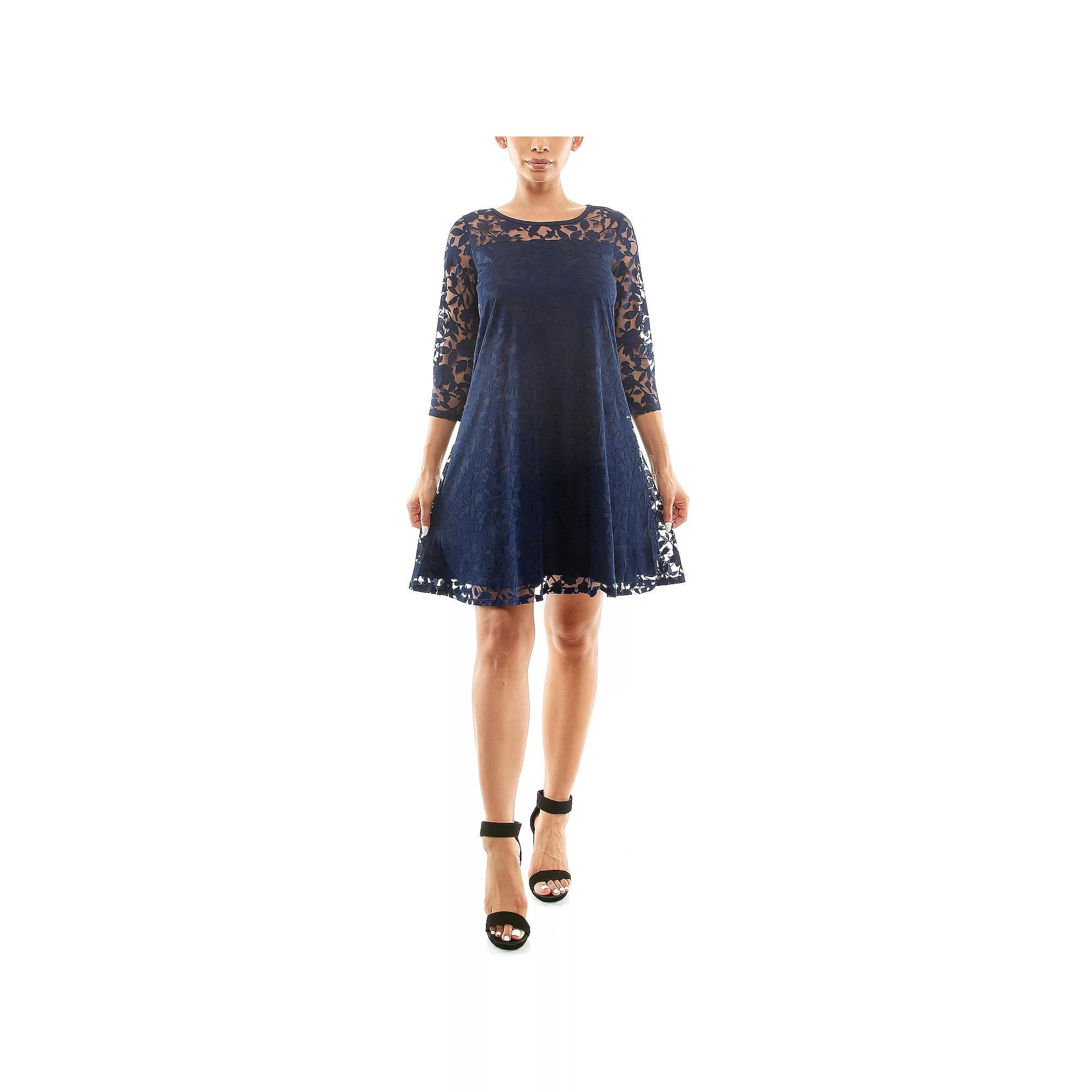Women's Nina Leonard Burnout Trapeze Dress, Size: Large, Blue Product Image