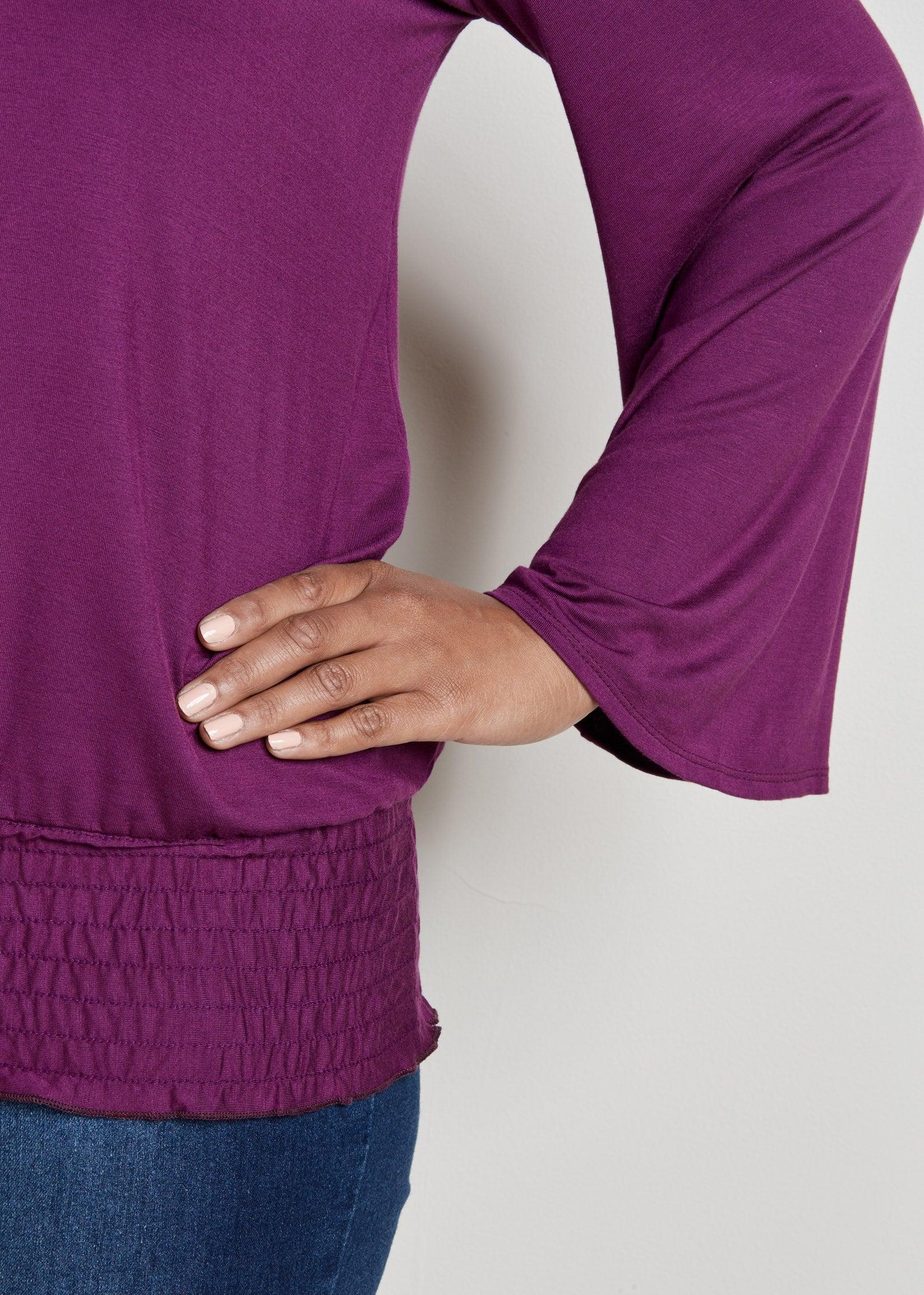 Cold-Shoulder Blouson Top - Dark Purple Product Image