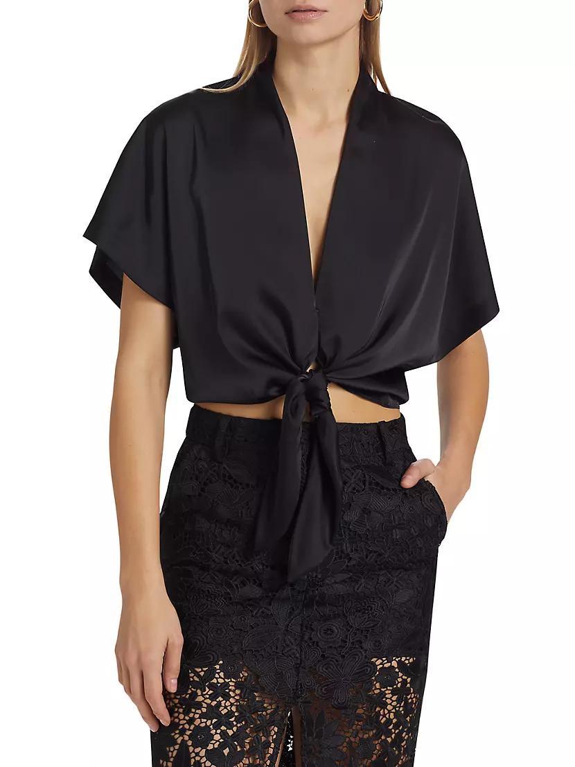 Caro Satin Tie-Front Blouse Product Image