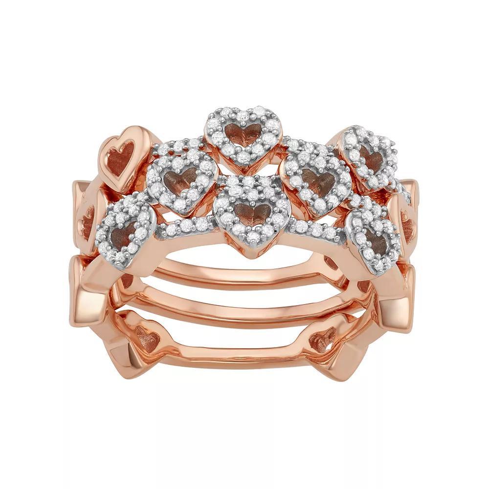 Jewelexcess Sterling Silver 1/3 Carat T.W. Diamond Heart Stack Ring Set, Women's, Size: 8, Rose Gold Tone Product Image