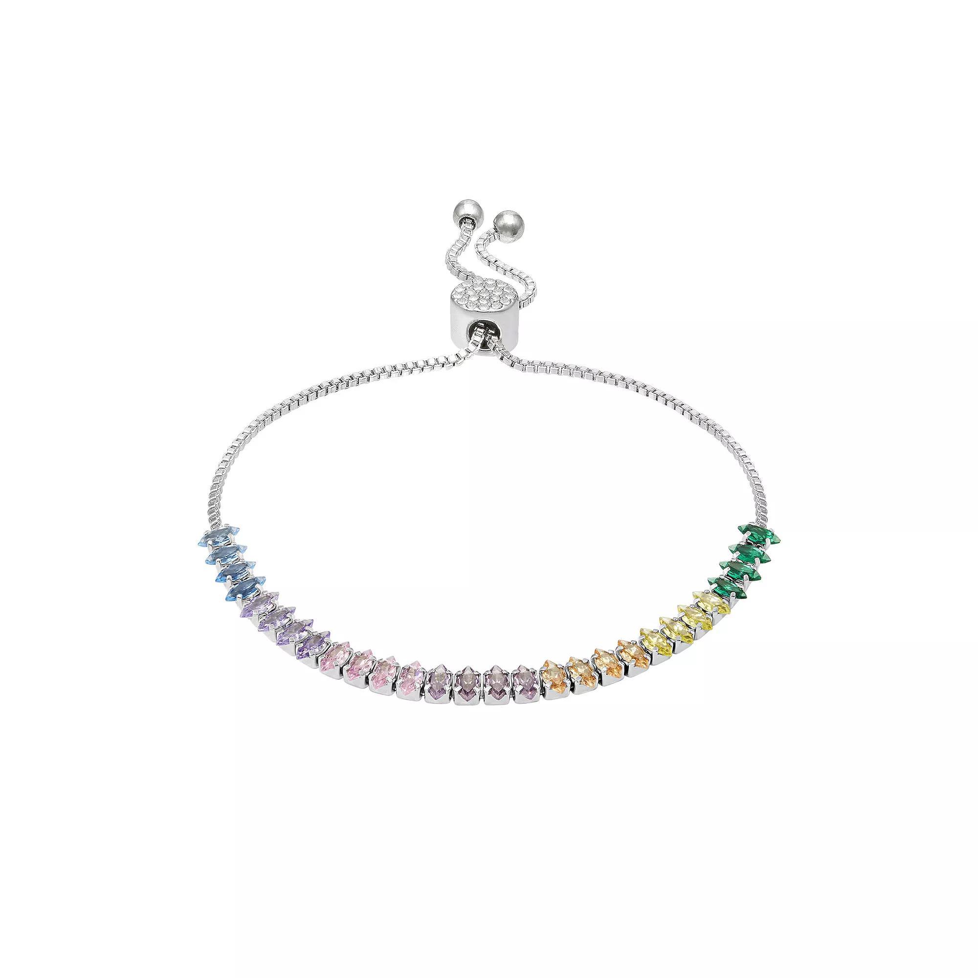 Brilliance Fine Silver Plated Multicolor Cubic Zirconia Slider Bracelet, Women's, Size: 4-10" ADJ, Silver Tone Team Product Image