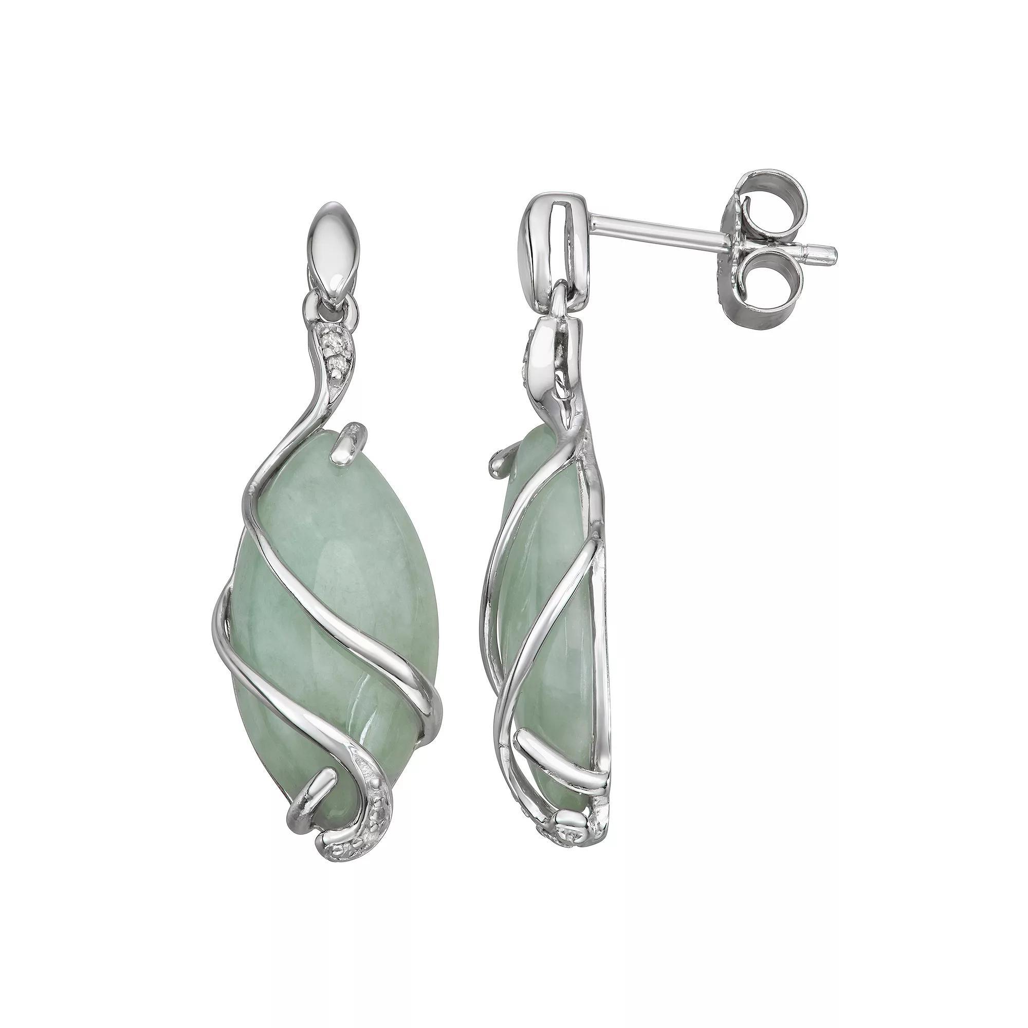 Dynasty Jade Sterling Silver Green Jade & Diamond Accent Drop Earrings, Women's, Size: 18" Product Image
