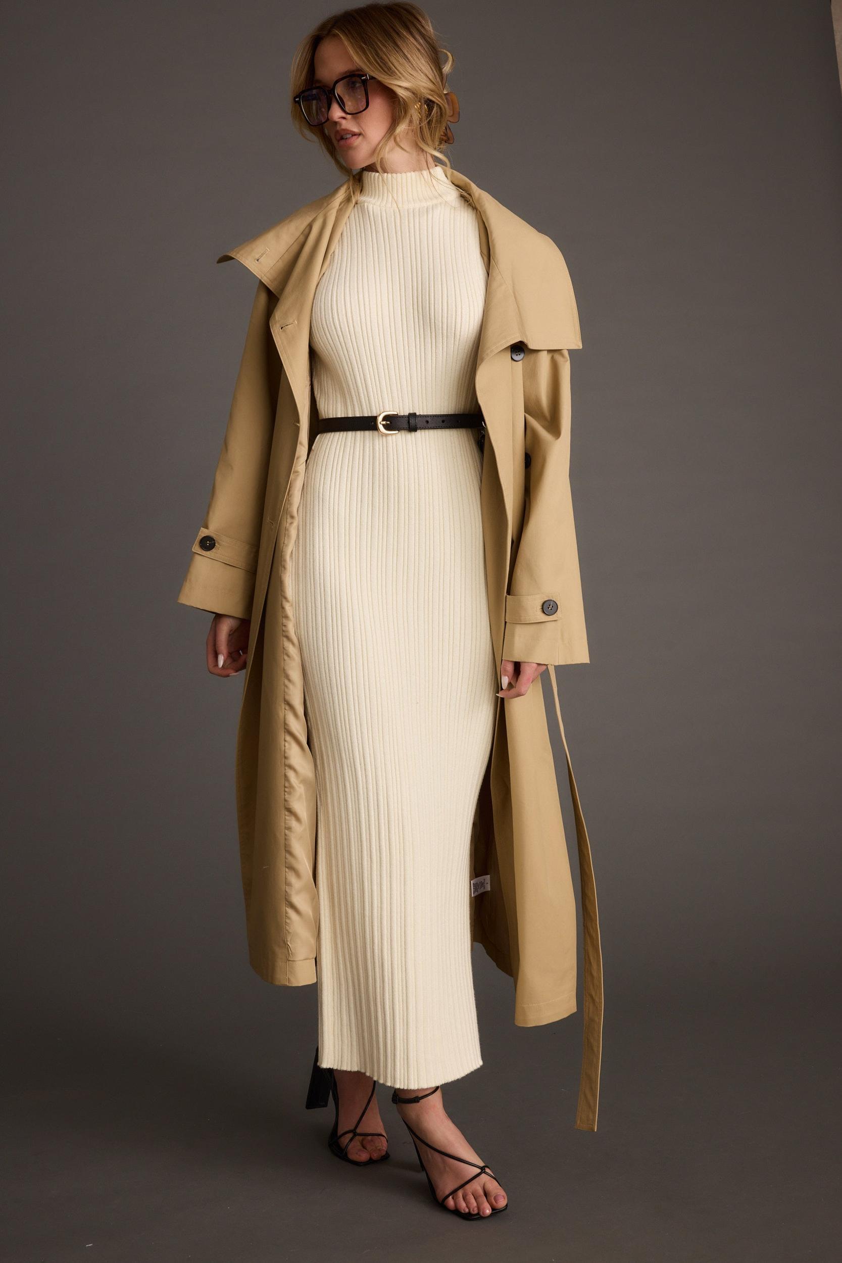 Ruth Cream Turtleneck Sleeveless Sweater Midi Dress Product Image