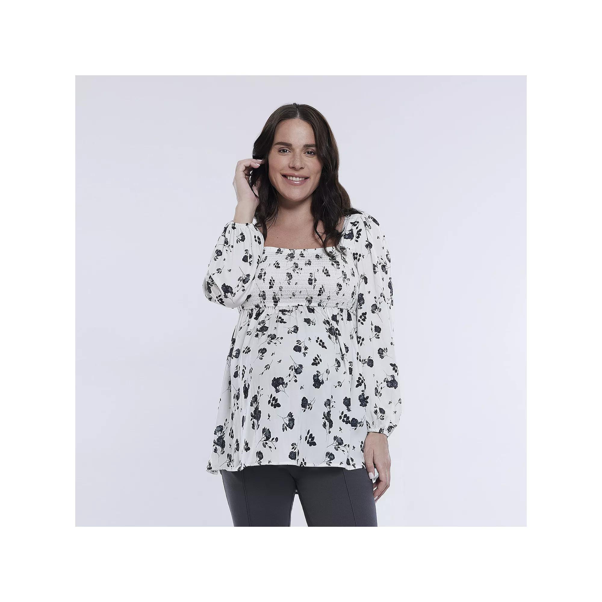 Maternity Motherhood® Smocked Babydoll Top, Women's, Size: Small-Mat, Black Ditsy Product Image