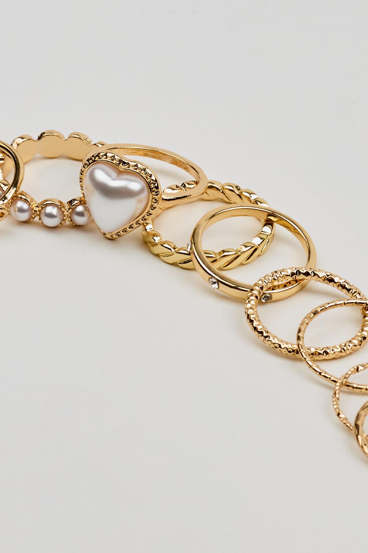 Set of 14 Pearl Heart & Delicate Rings Product Image