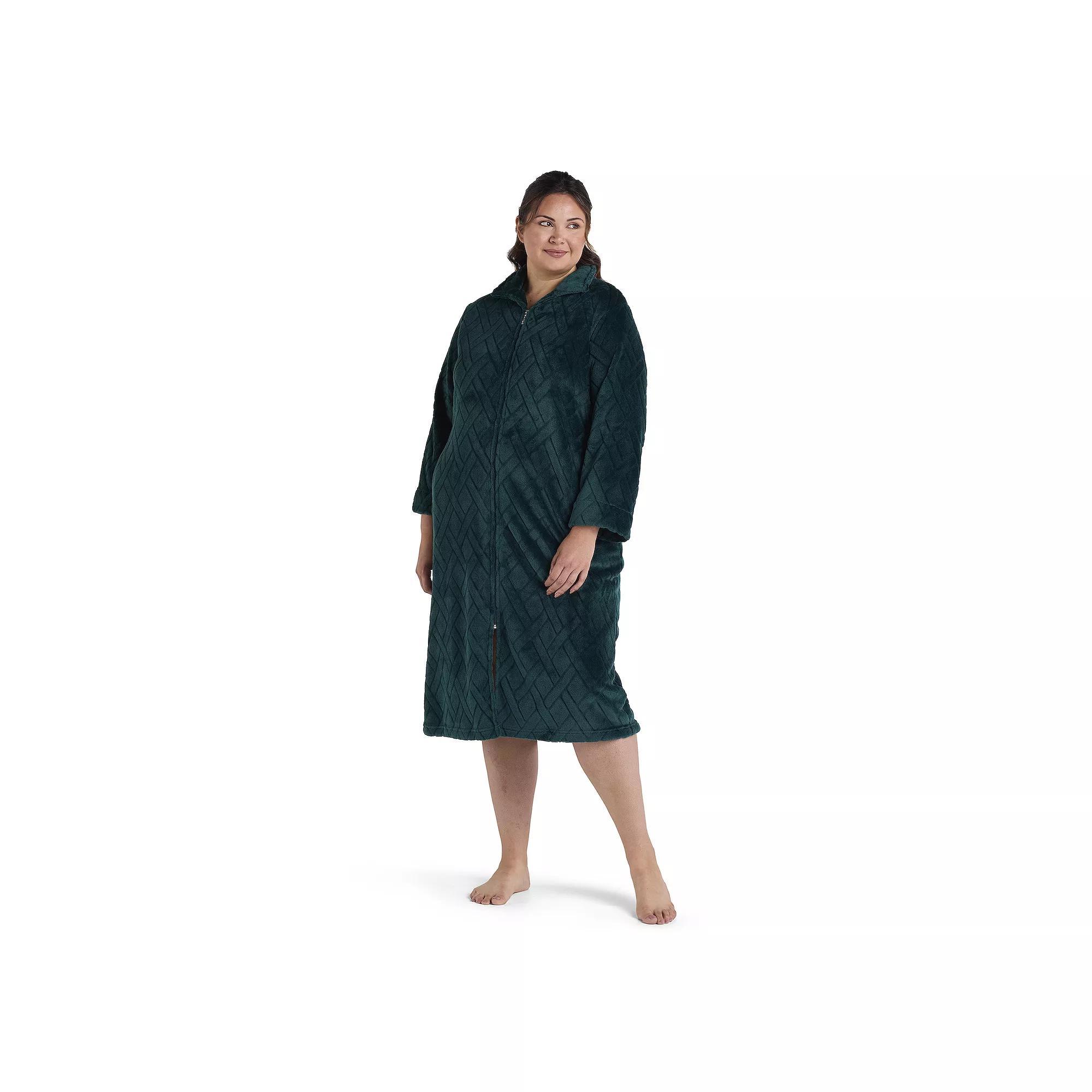 Plus Size Miss Elaine Essentials French Fleece Long Zip Robe, Women's, Size: 3XL, Pink Product Image