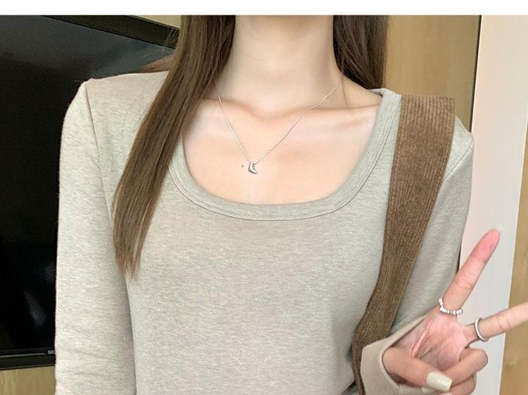 Long-Sleeve Square Neck Plain Tee Product Image