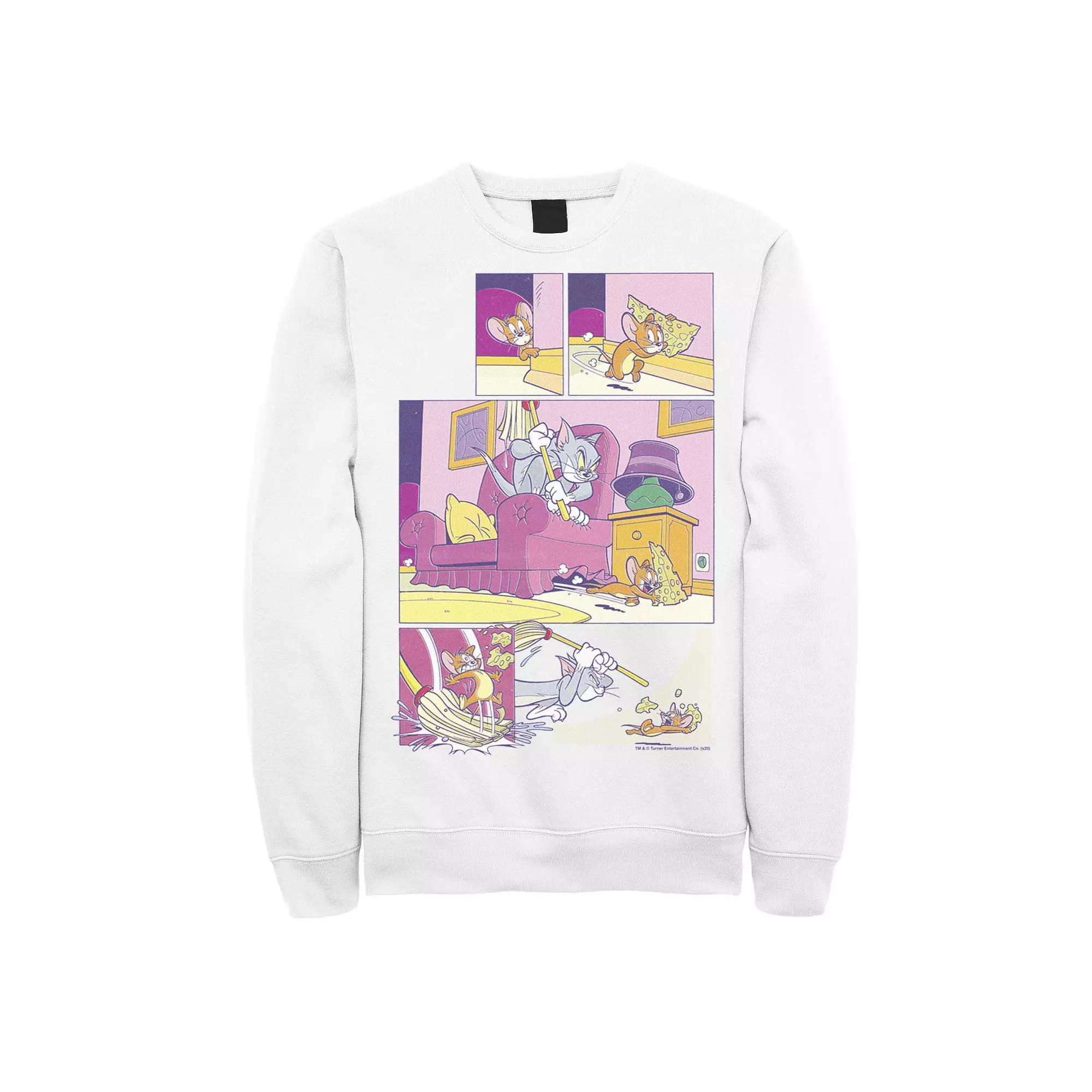 Men's Tom And Jerry Stealing Cheese Comic Panels Sweatshirt, Size: Small, White Product Image