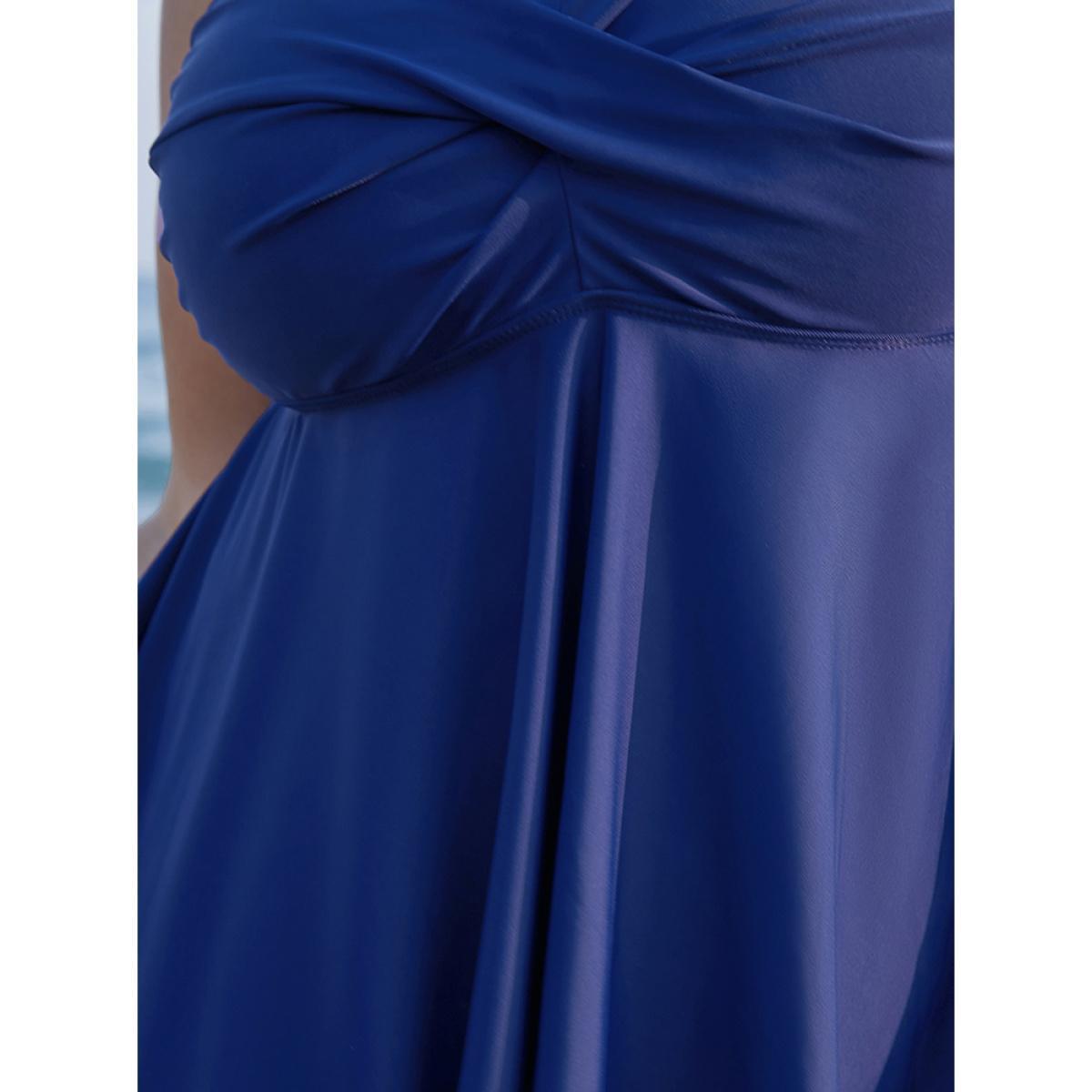 Plus Size Twist Front Adjustable Straps Tankini Top Women's Swimwear Indigo Beach Adjustable Straps High stretch Bodycon Heart neckline Curve Swim Tops BloomChic 10/M Product Image