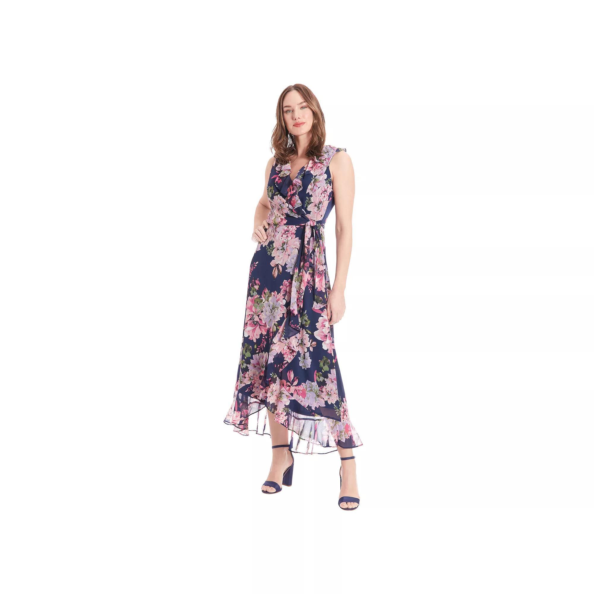 Women's London Times Ruffled Chiffon Maxi Dress, Size: 14, Blue Product Image